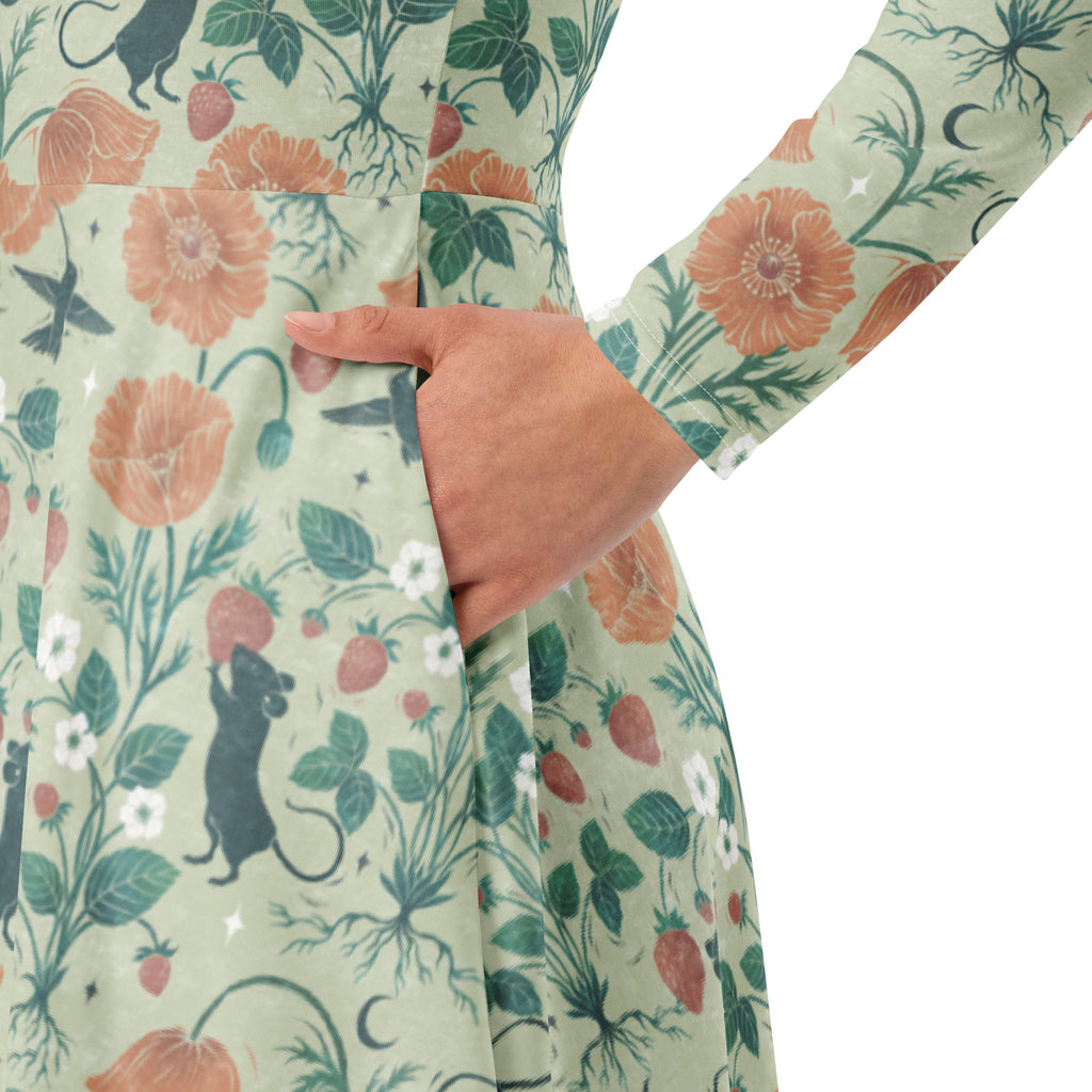 Nerdy Spring Garden Long Sleeve Midi Dress
