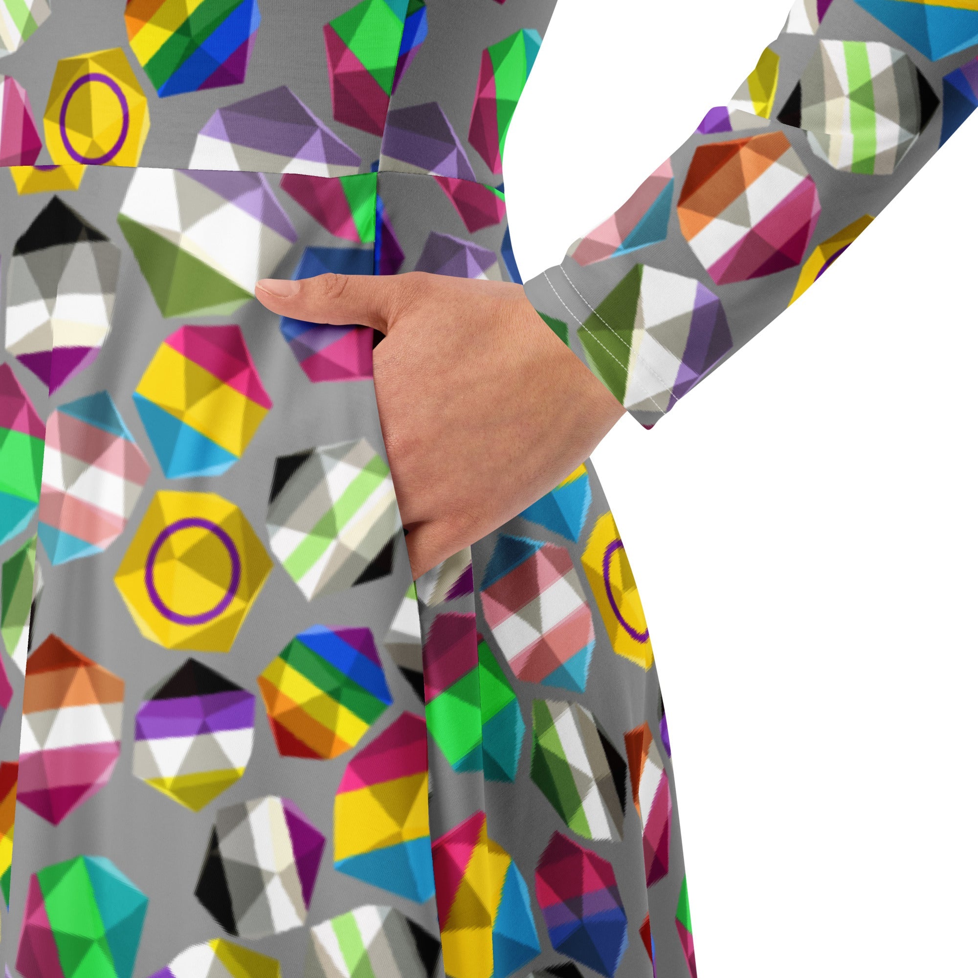 Nerdy Roll with Pride LGBTQ Dice Dnd Long Sleeve Midi Dress