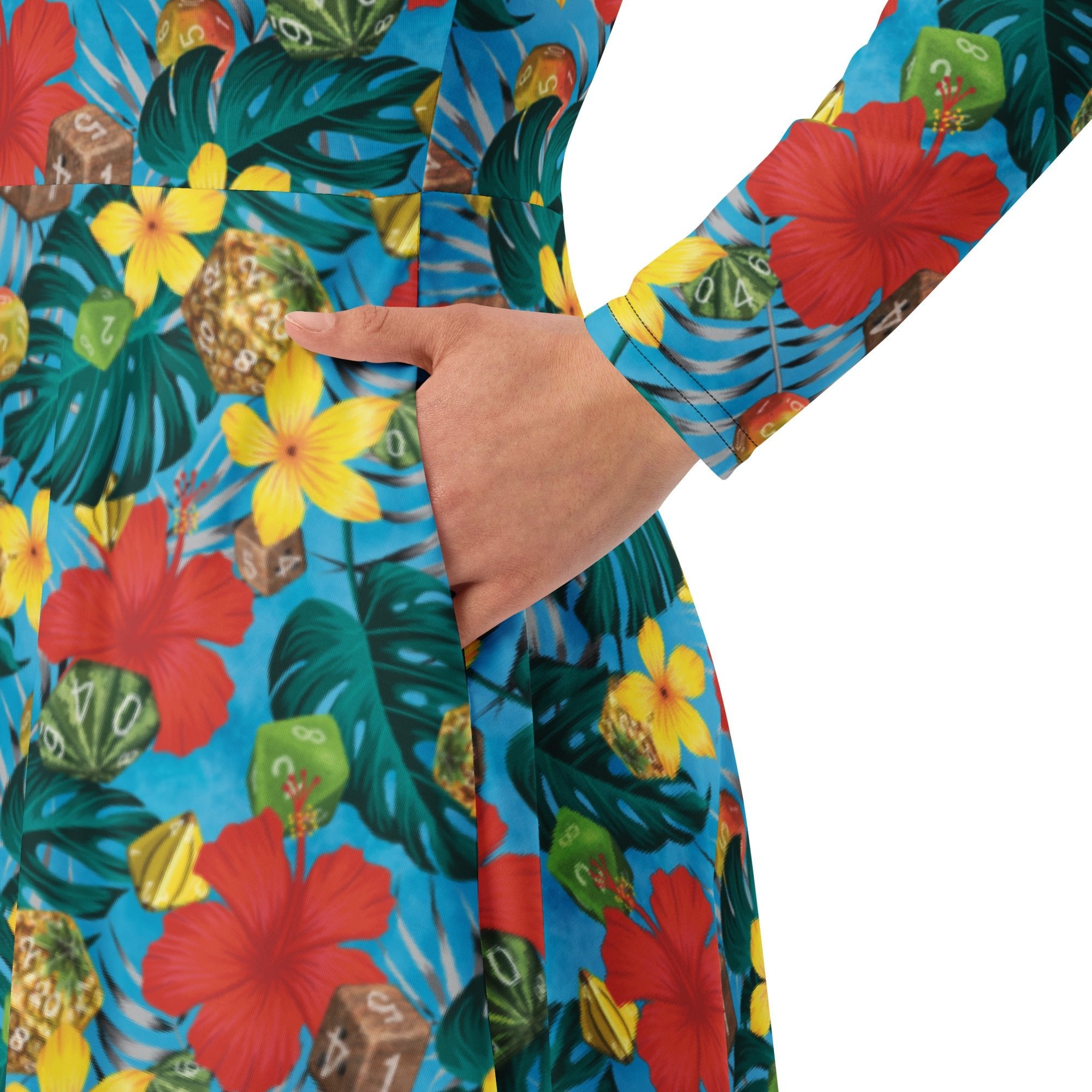 Nerdy Tropical Fruit Dice Dnd Long Sleeve Midi Dress