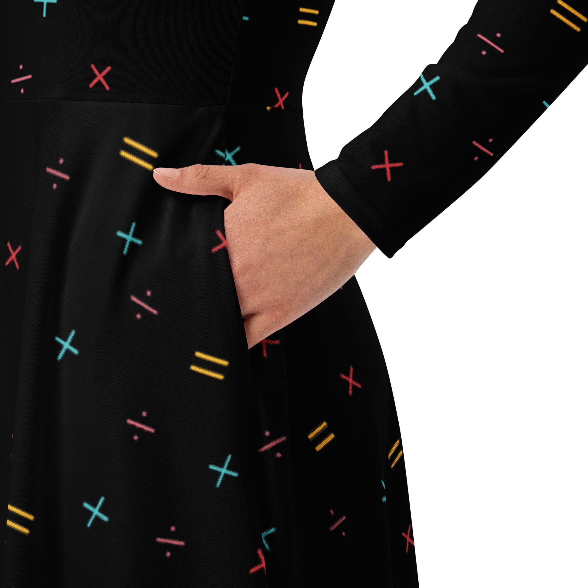 Nerdy Math Symbols Black Long Sleeve Midi Dress