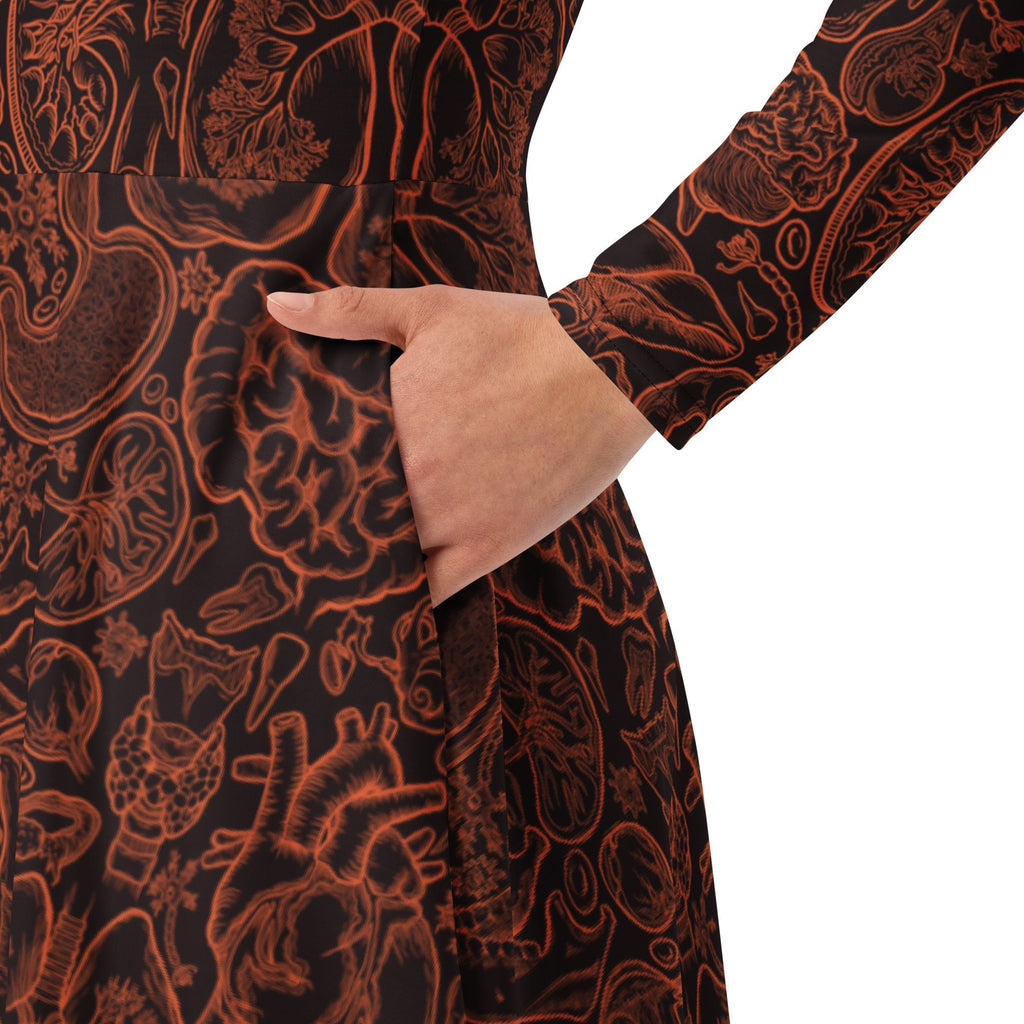 Human Anatomy Dark Long Sleeve Midi Dress 6