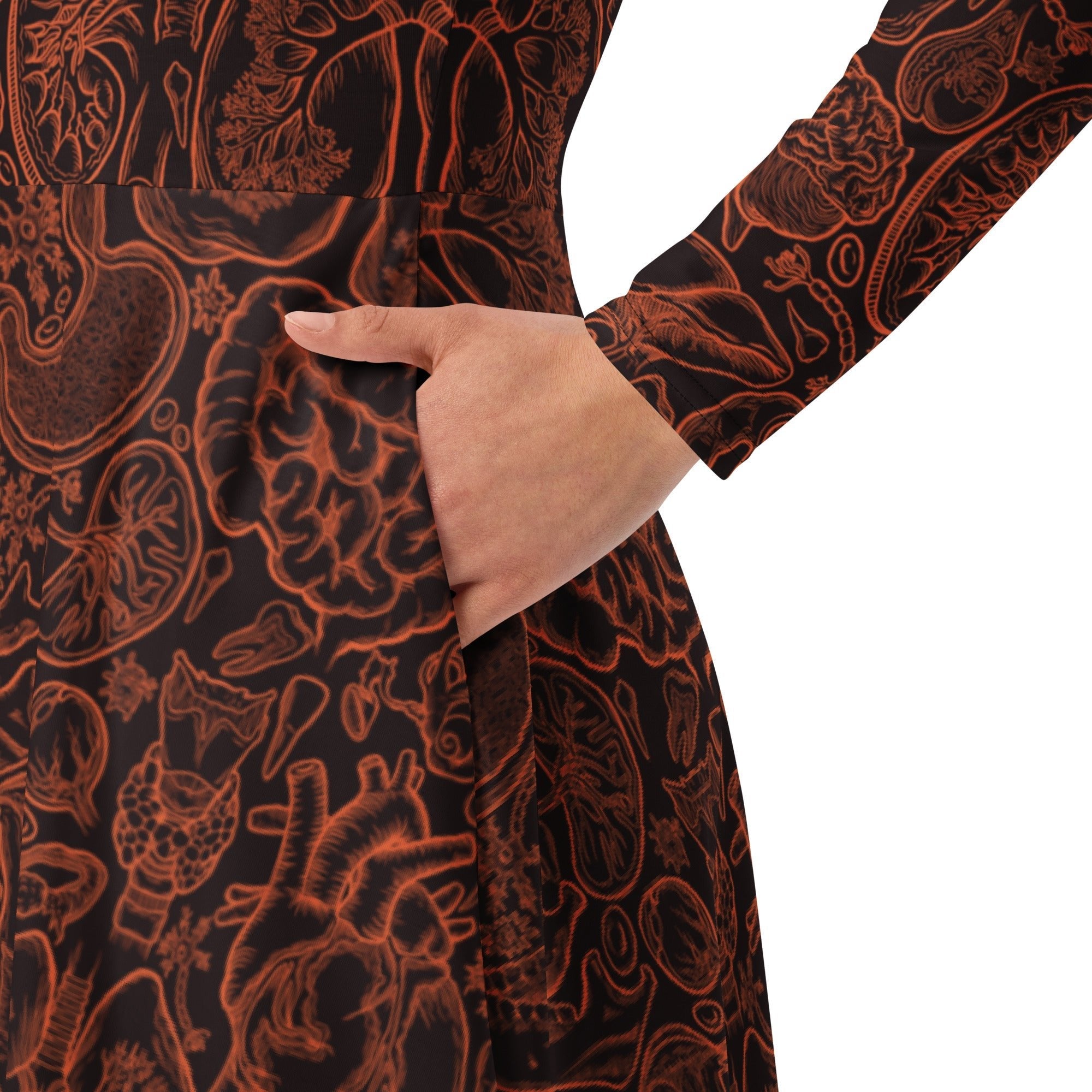 Human Anatomy Dark Long Sleeve Midi Dress 6