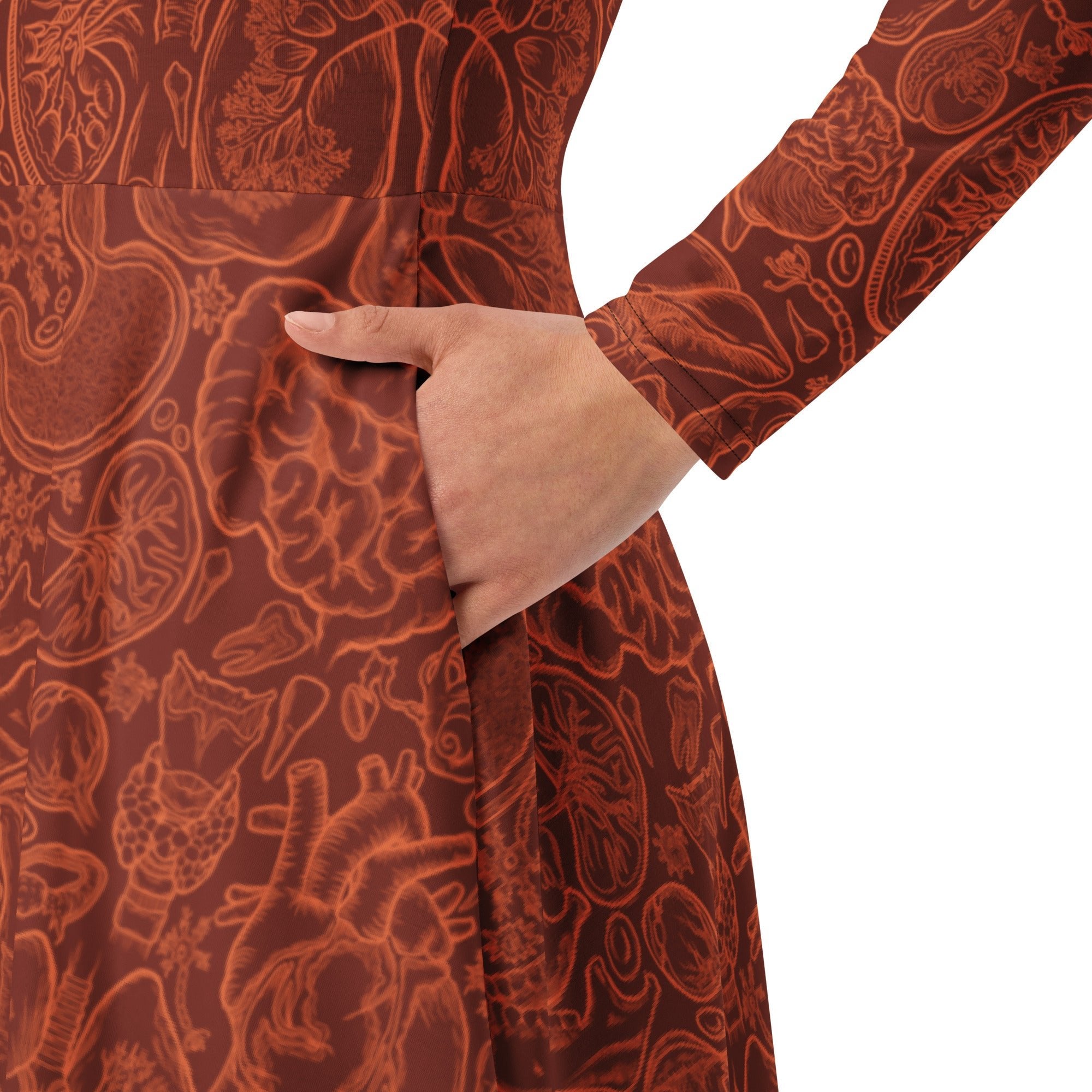 Human Anatomy Red Long Sleeve Midi Dress 6