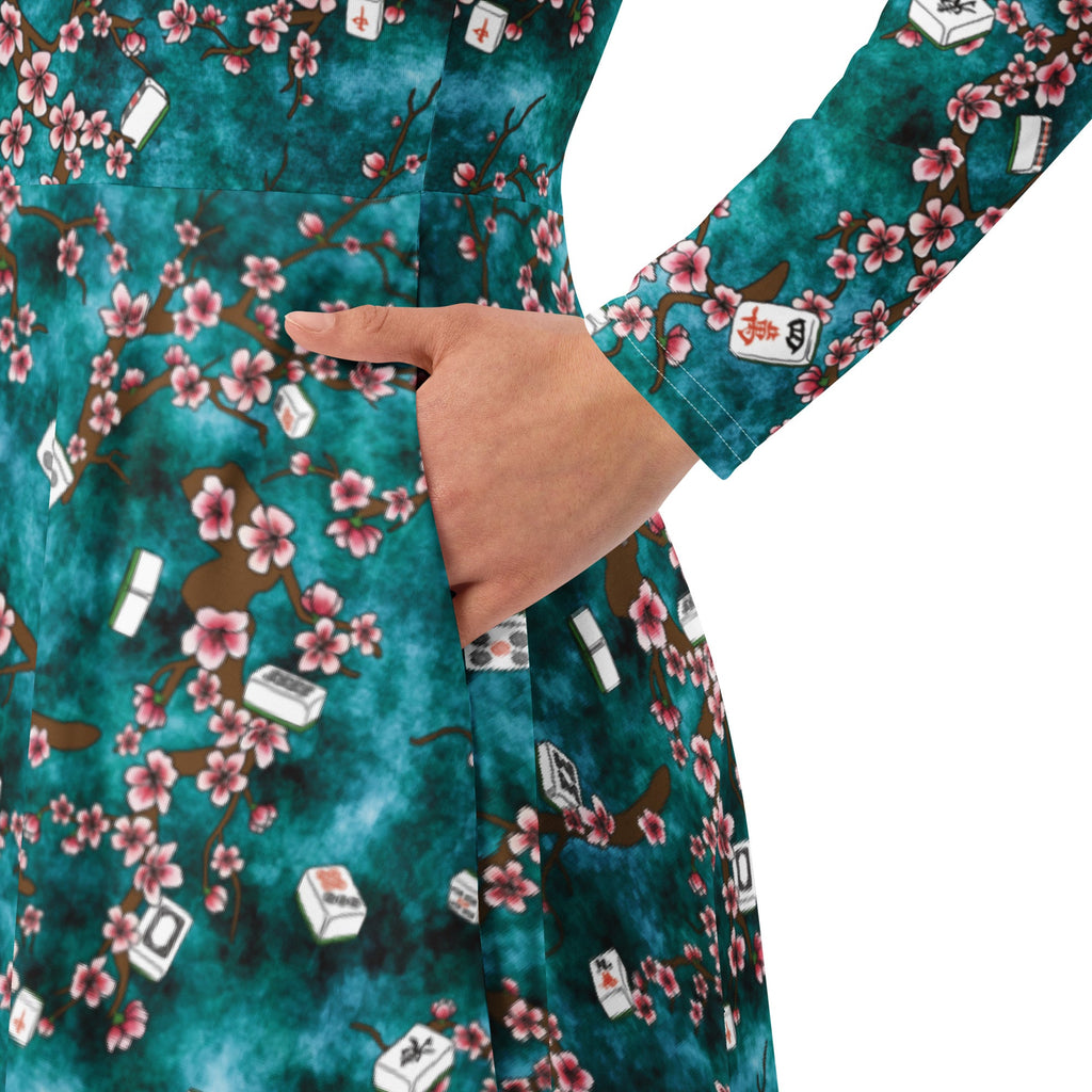 Mahjong Tiles Pond Anime Long Sleeve Midi Dress 6
