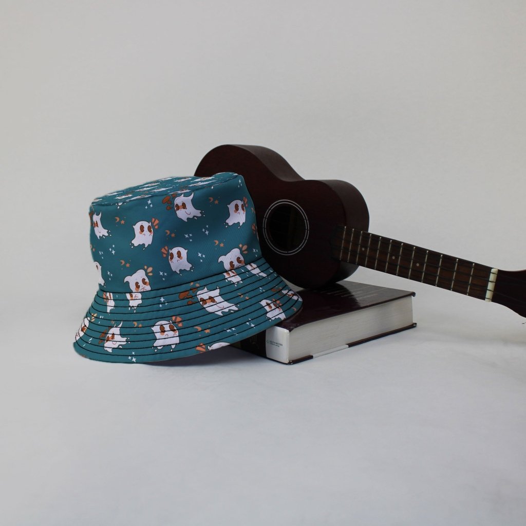 Anxious Ghosts Green Bucket Hat - M - Grey Stitching - -