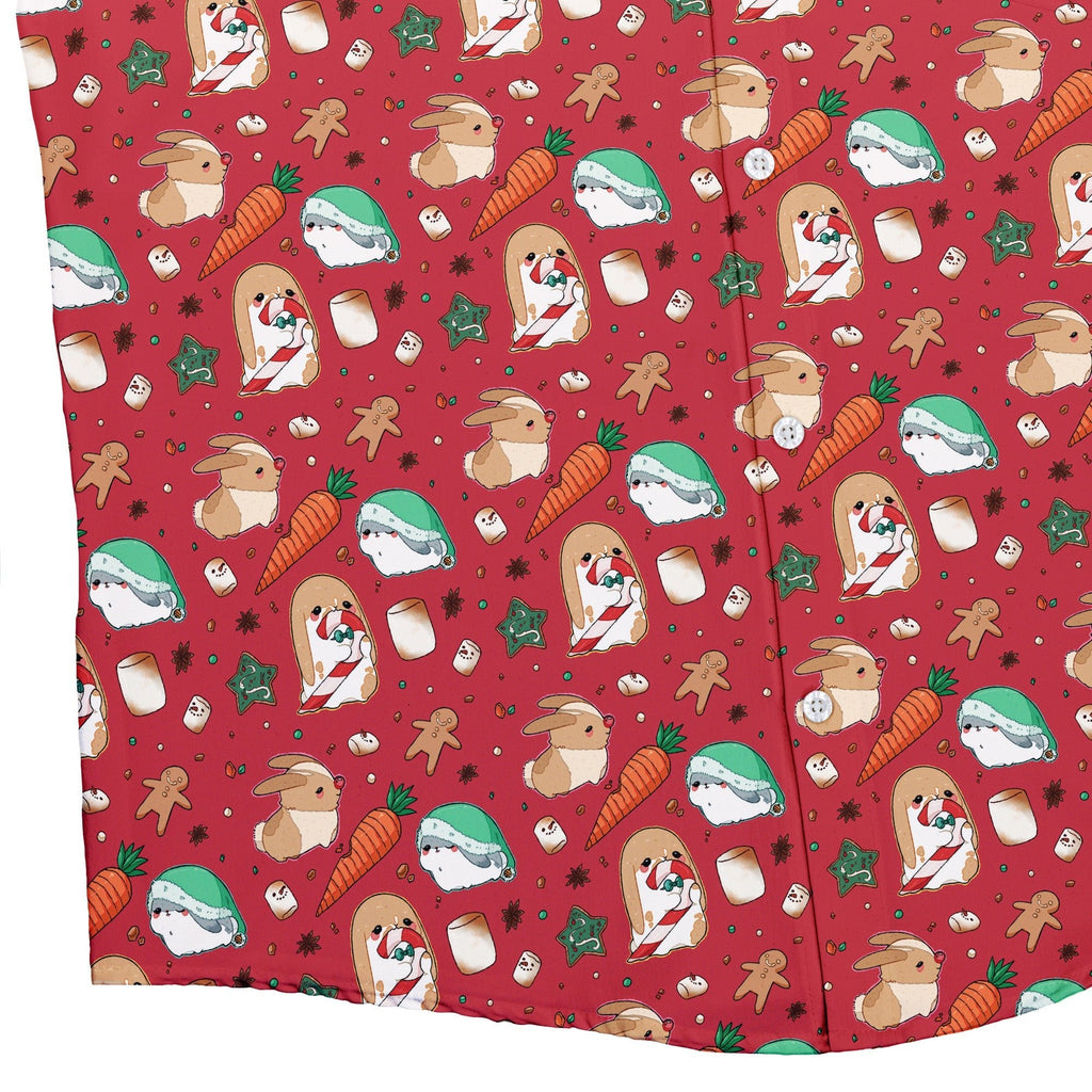 Cinnamon Anime Bunnies Button Up Shirt Geek Nerd adult sizing Christmas Print Design by Ardi Tong