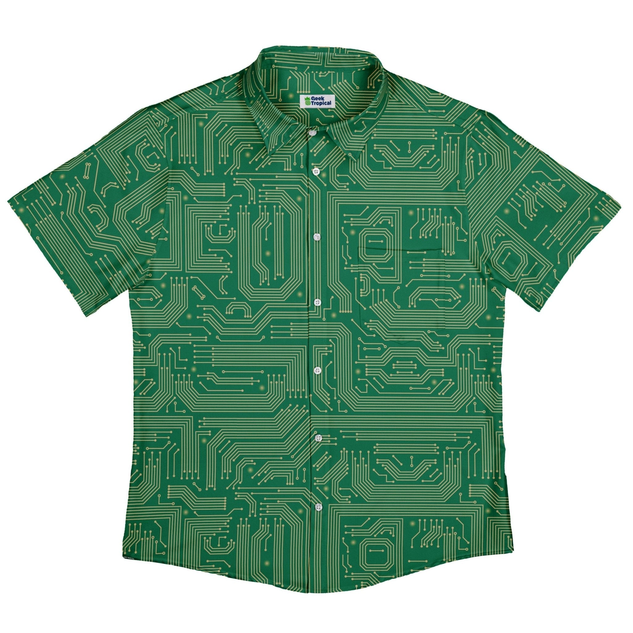 computer circuit board yellow green Button Up Shirt Geek Nerd 0925 adult sizing All Adult Button Up Shirts