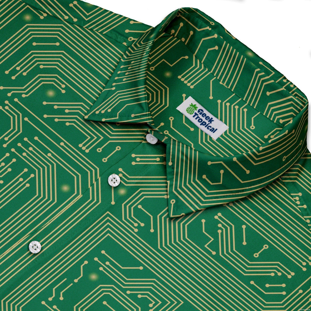 computer circuit board yellow green Button Up Shirt Geek Nerd 0925 adult sizing All Adult Button Up Shirts