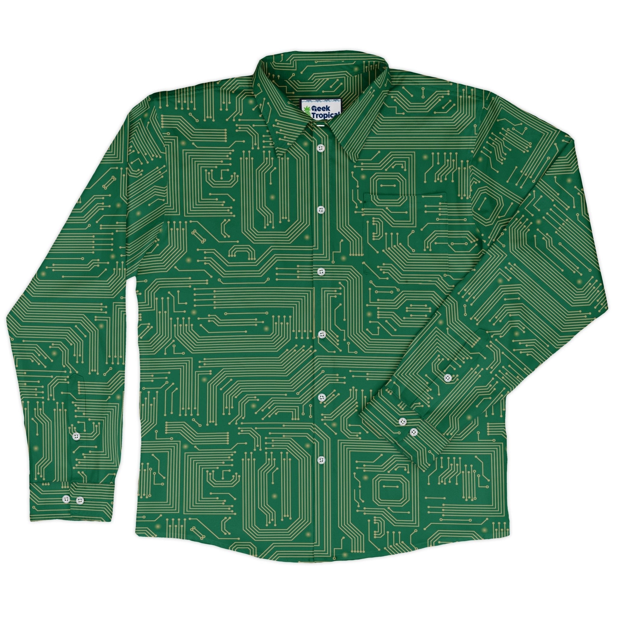computer circuit board yellow green Long Sleeve Button Up Shirt Geek Nerd 0925 adult sizing All Adult Button Up Shirts