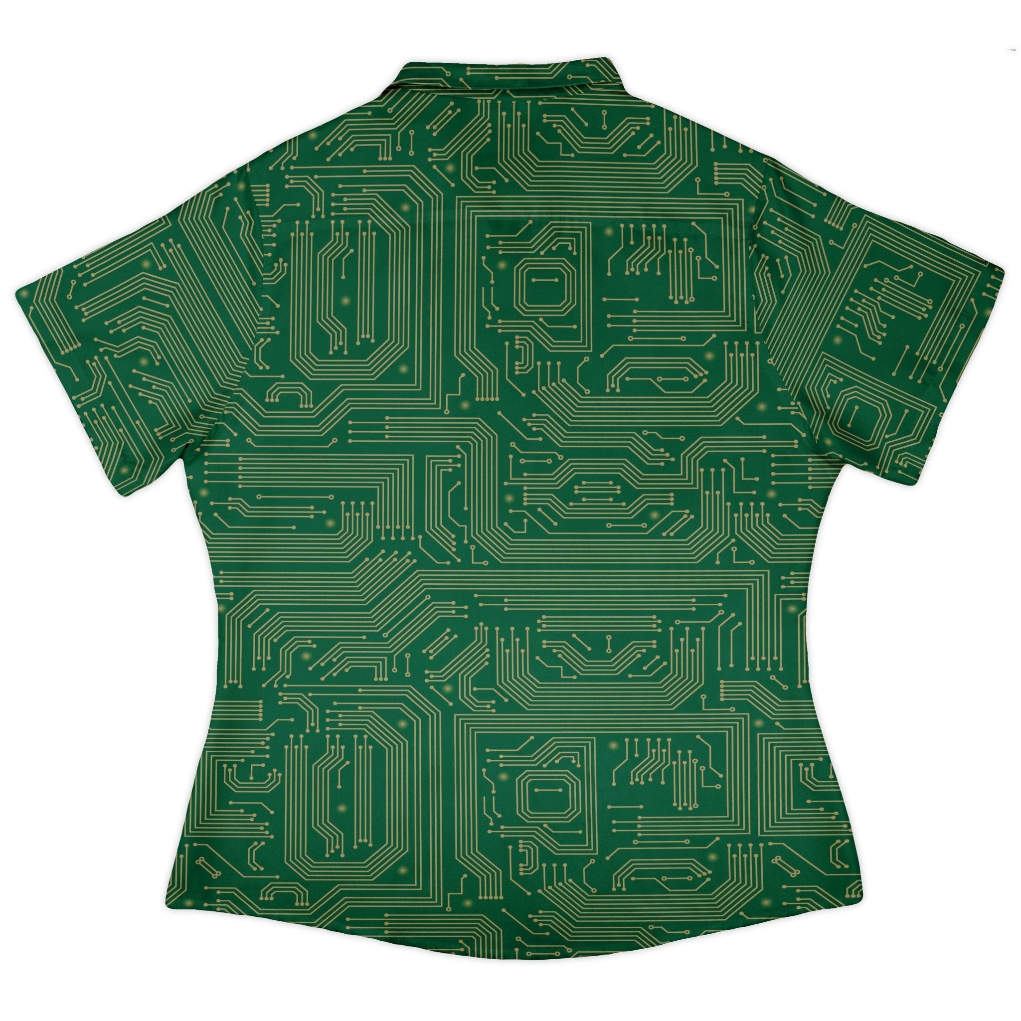 computer circuit board yellow green Curvy Button Up Shirt Geek Nerd 0925 All Adult Button Up Shirts computer print