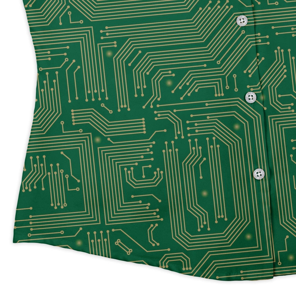 computer circuit board yellow green Curvy Button Up Shirt Geek Nerd 0925 All Adult Button Up Shirts computer print
