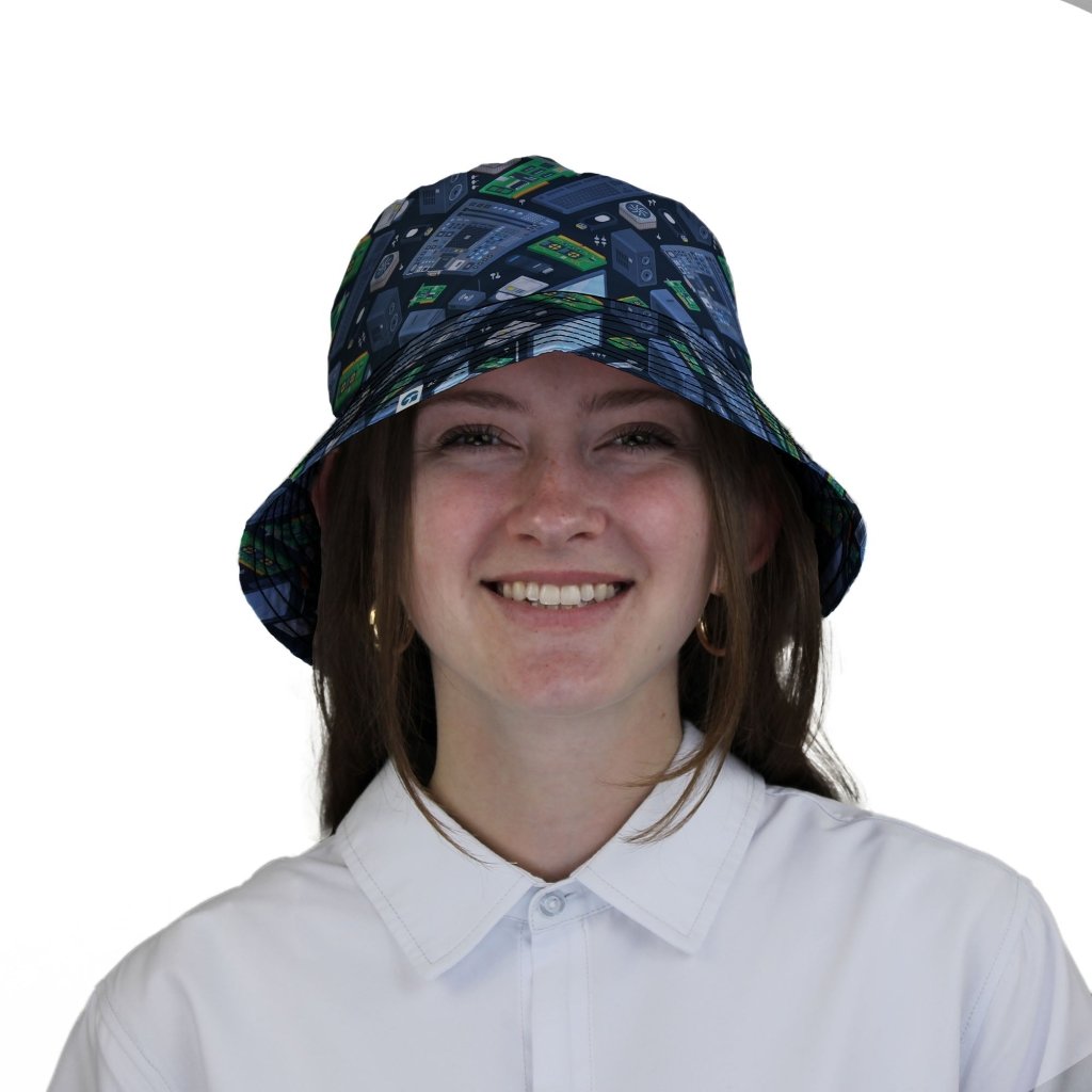 Computer Electronic Parts Dark Navy Bucket Hat - M - Black Stitching - -