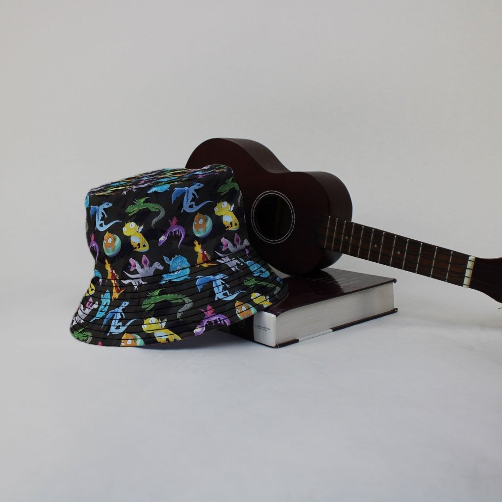Cute Baby Dragons Bucket Hat - M - Black Stitching - -