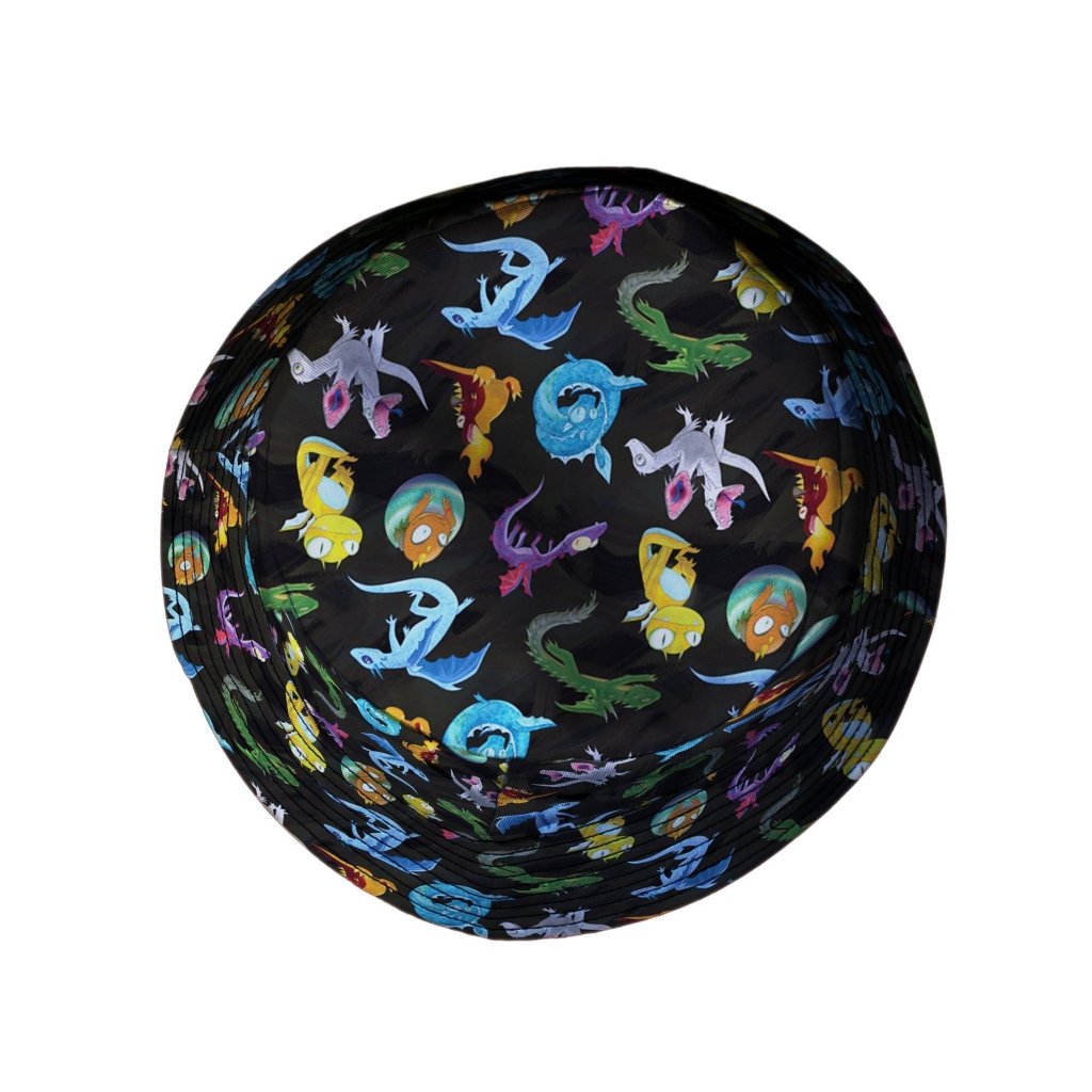 Cute Baby Dragons Bucket Hat - M - Black Stitching - -
