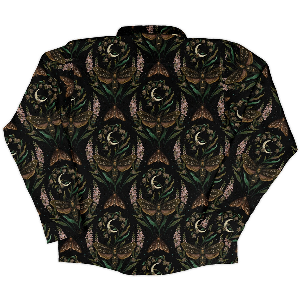 Episodic Death Moth Flow Long Sleeve Button Up Shirt Geek Nerd adult sizing Botany Print Design by Episodic