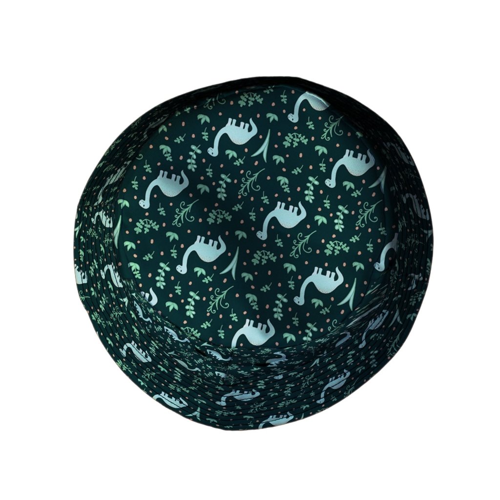 Dino Green Tropics Green Dinosaur Bucket Hat - M - Black Stitching - -