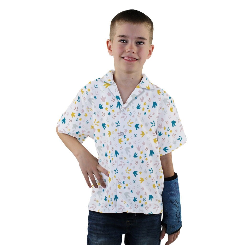 Dinosaur Footprint Tracks White Youth Hawaiian Shirt - YXS - -