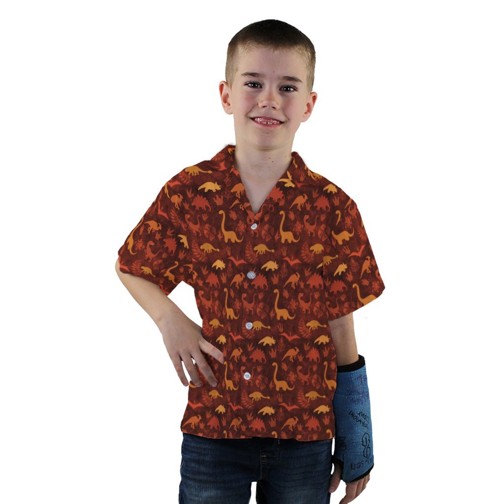 Dinosaur Tropical Fall Sunset Youth Hawaiian Shirt - YXS - -