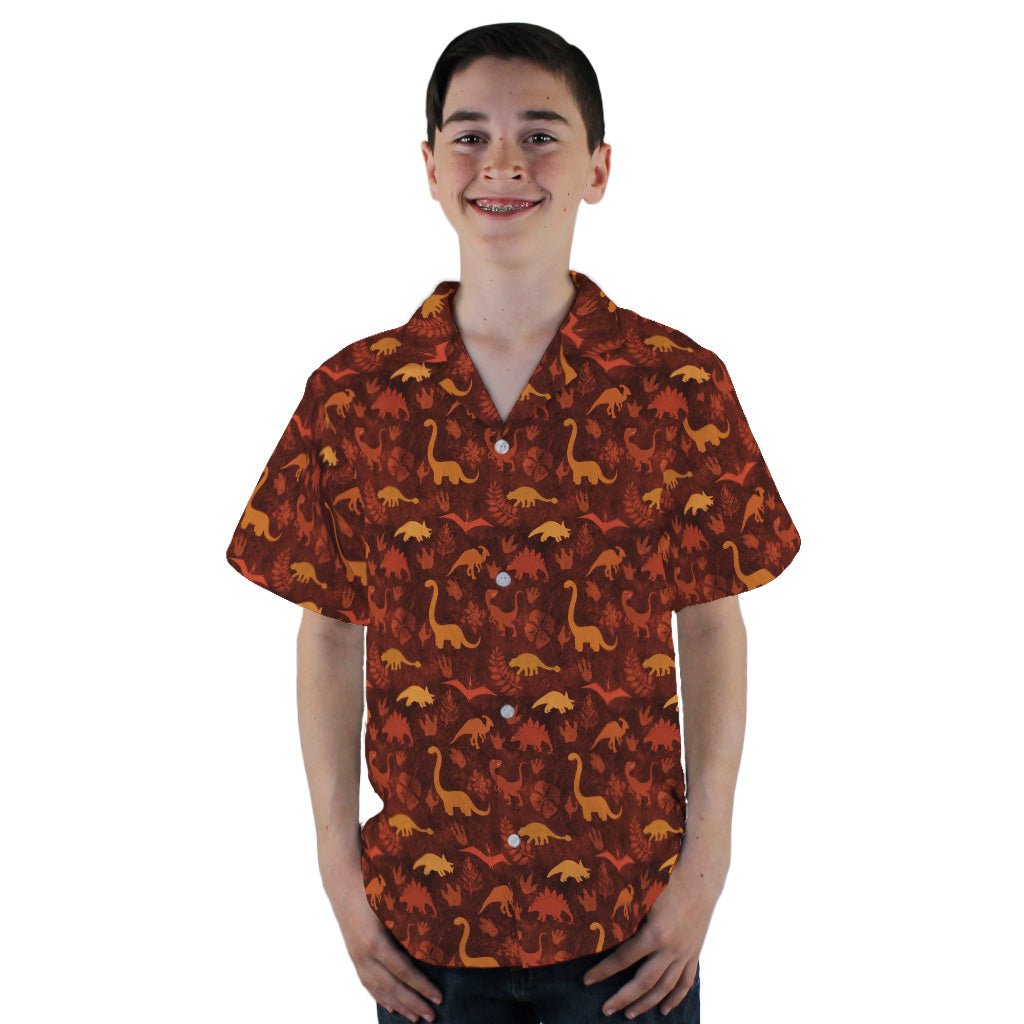 Dinosaur Tropical Fall Sunset Youth Hawaiian Shirt - YXS - -