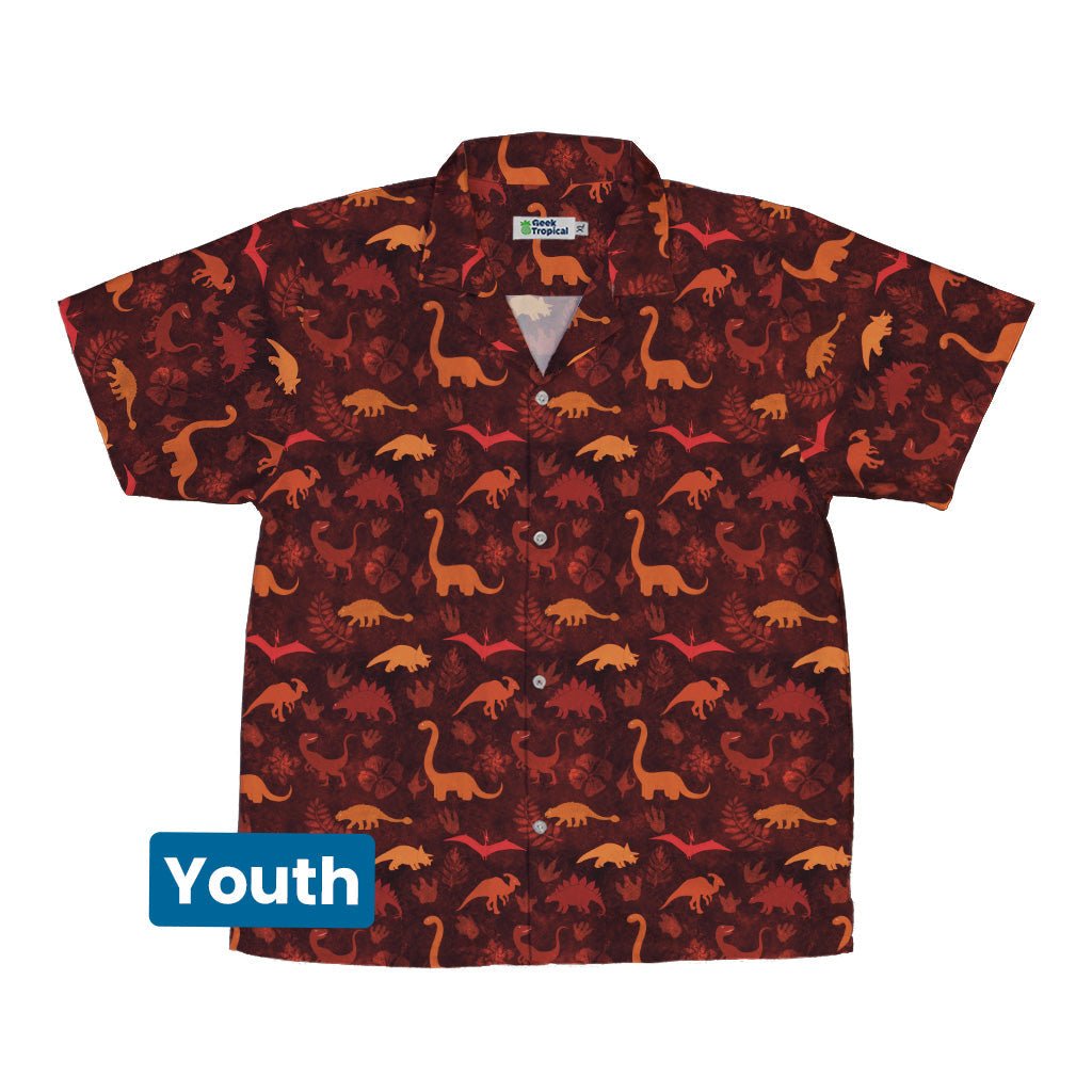 Dinosaur Tropical Sunset Youth Hawaiian Shirt - YXS - -
