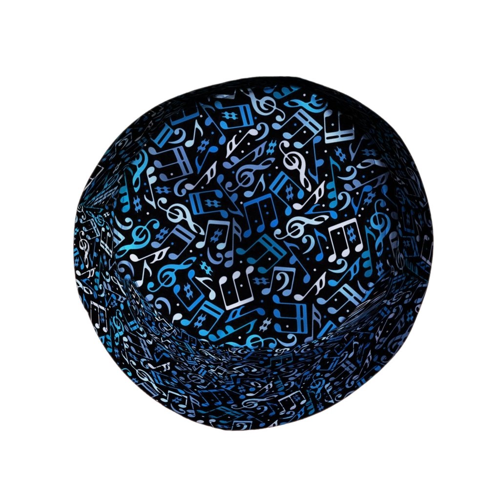 Dotted Blue Musical Notes Black Bucket Hat - M - Black Stitching - -