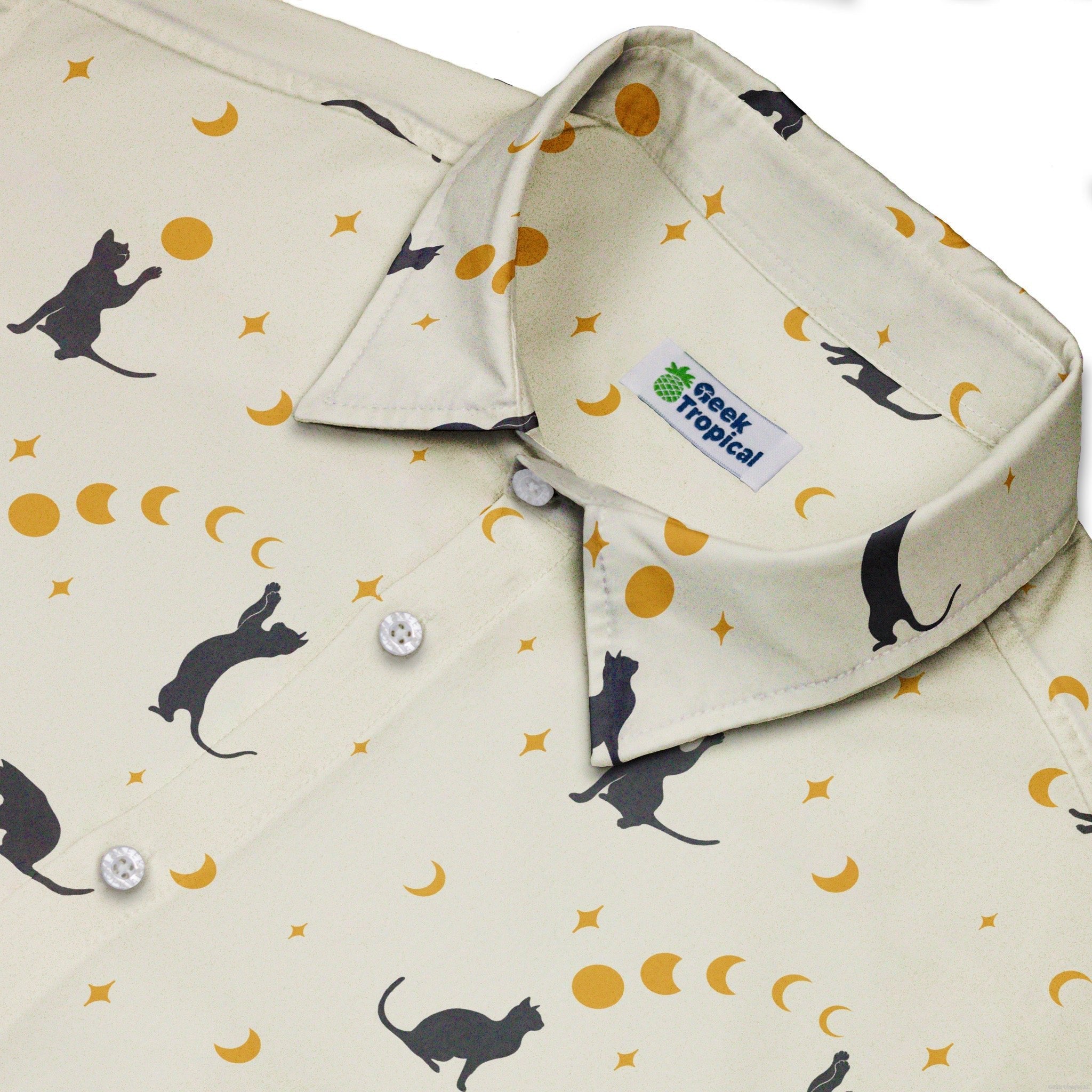 Episodic Cat Catching the Moon Button Up Shirt - XS - Hawaiian Shirt - No Pocket -