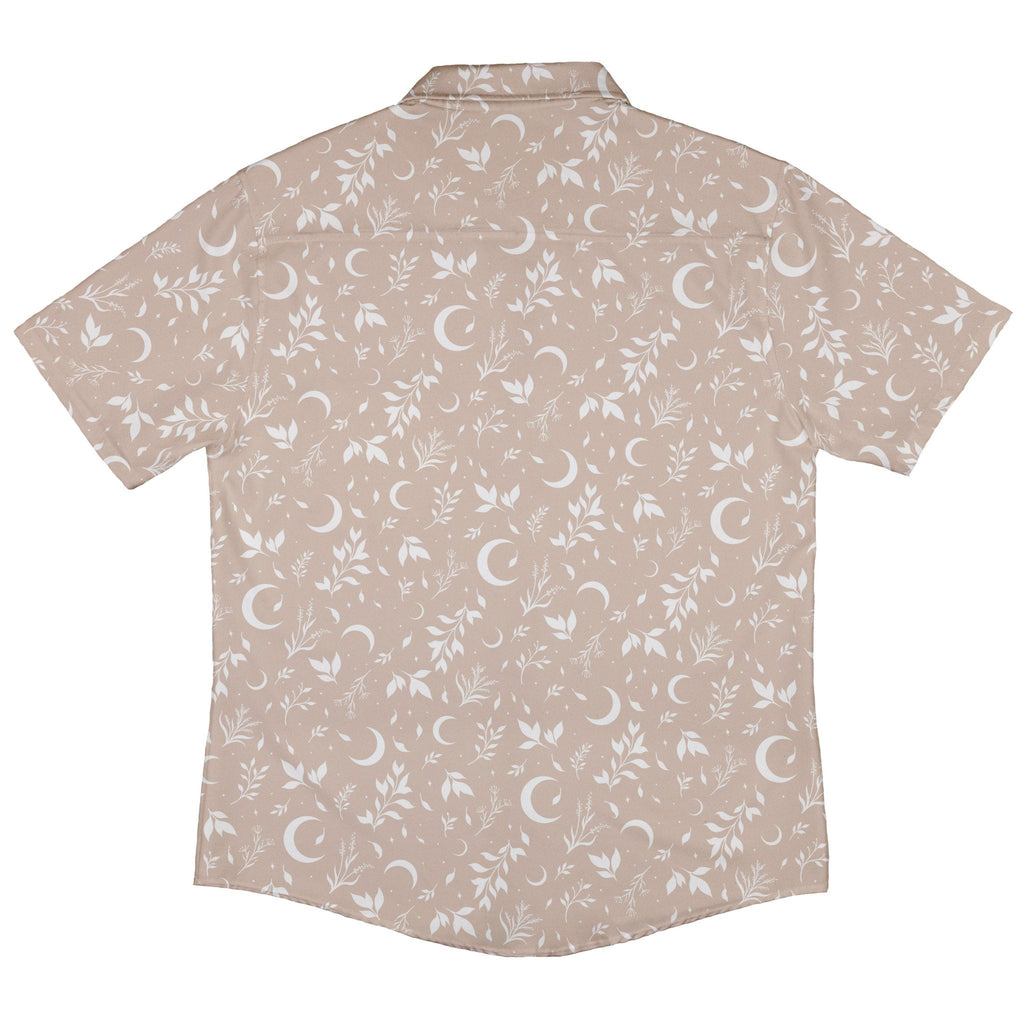 Episodic Crescent Moon Garden Biege Button Up Shirt - XS - Hawaiian Shirt - No Pocket -
