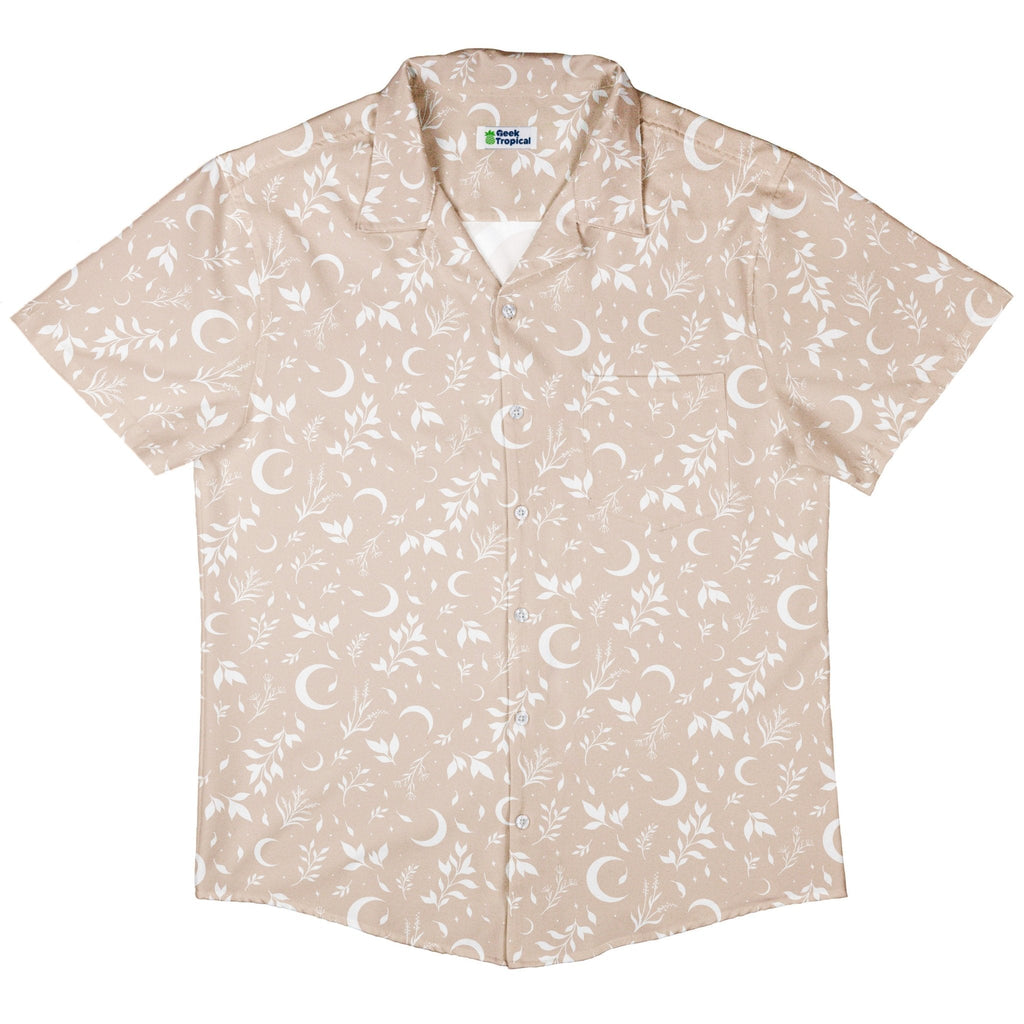Episodic Crescent Moon Garden Biege Button Up Shirt - XS - Hawaiian Shirt - No Pocket -