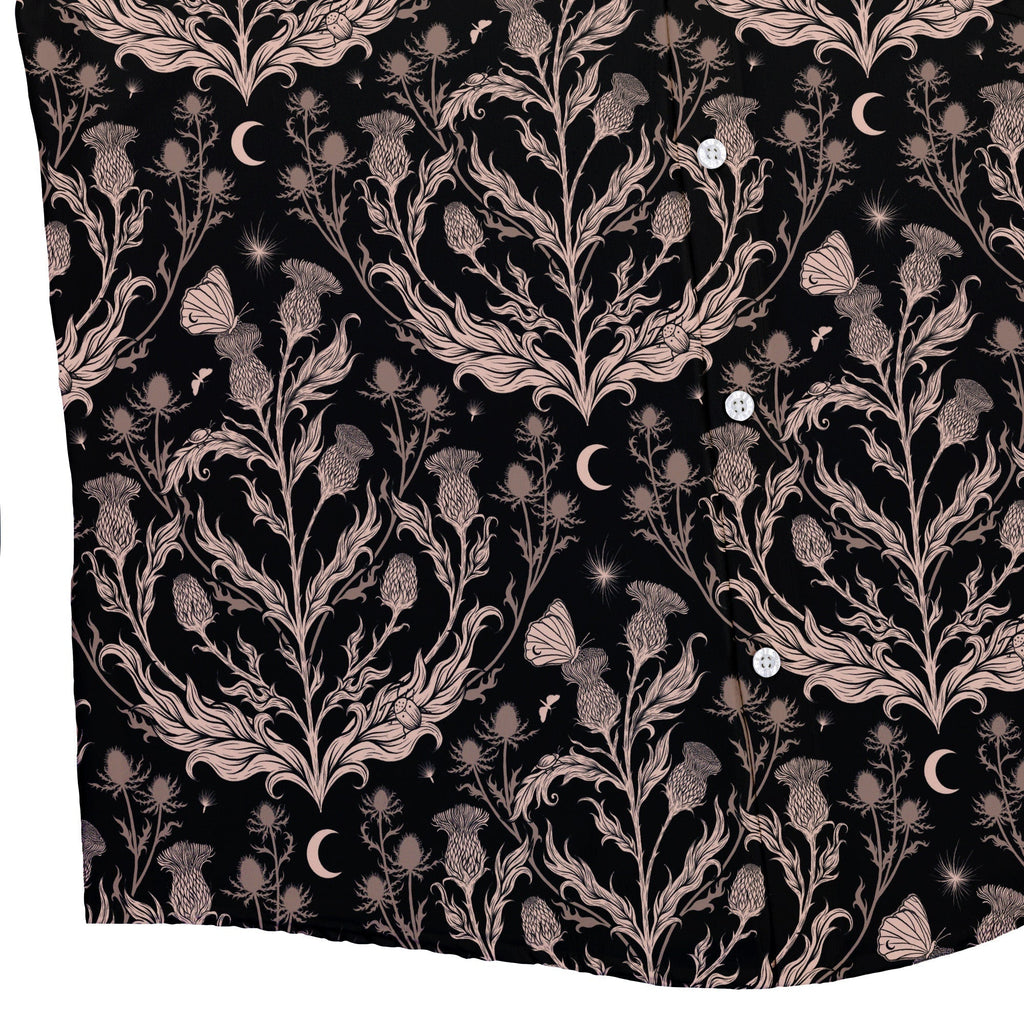 Episodic Thistle Home Black White Button Up Shirt - XS - Hawaiian Shirt - No Pocket -