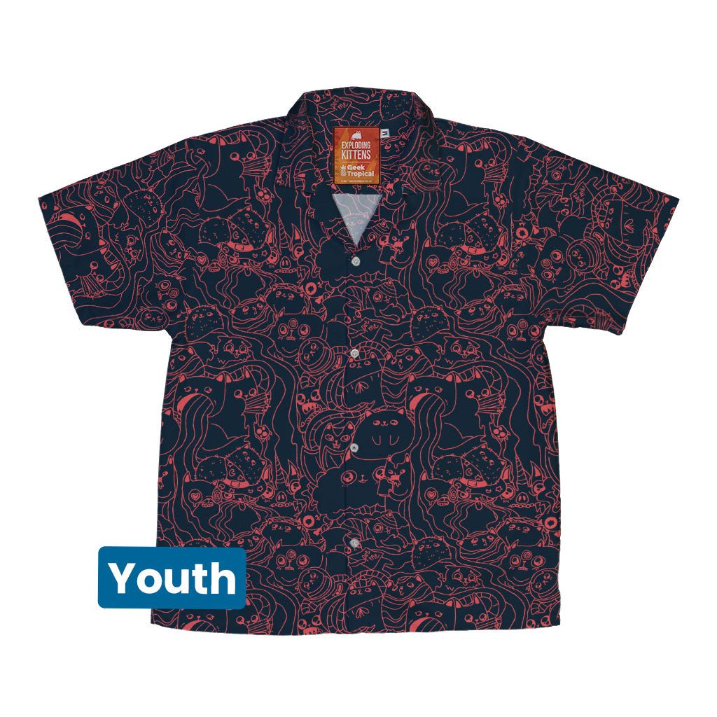 Exploding Kittens Mashup Navy Blue Youth Hawaiian Shirt - YXS - -