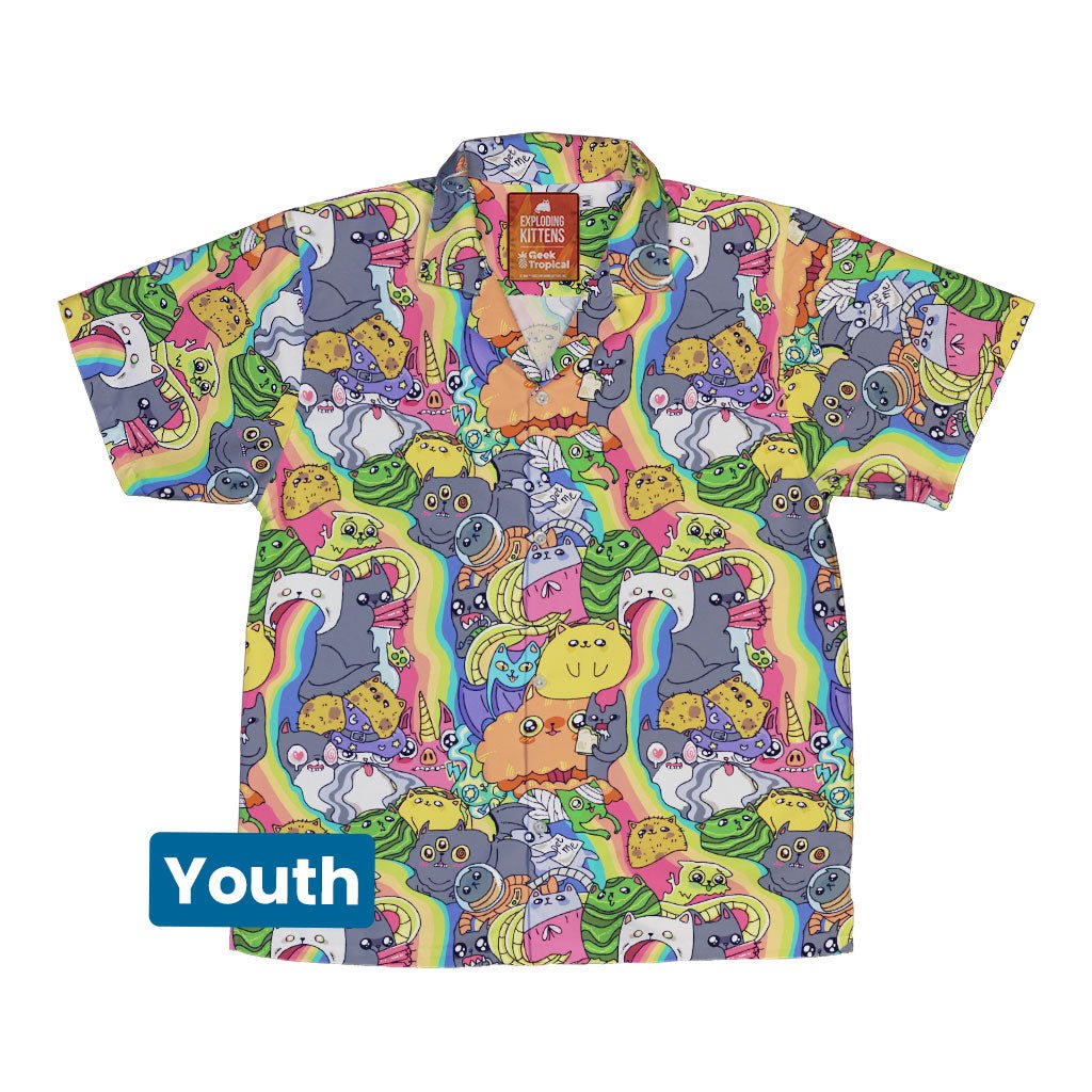 Exploding Kittens Rainbow Explosion Youth Hawaiian Shirt - YXS - -