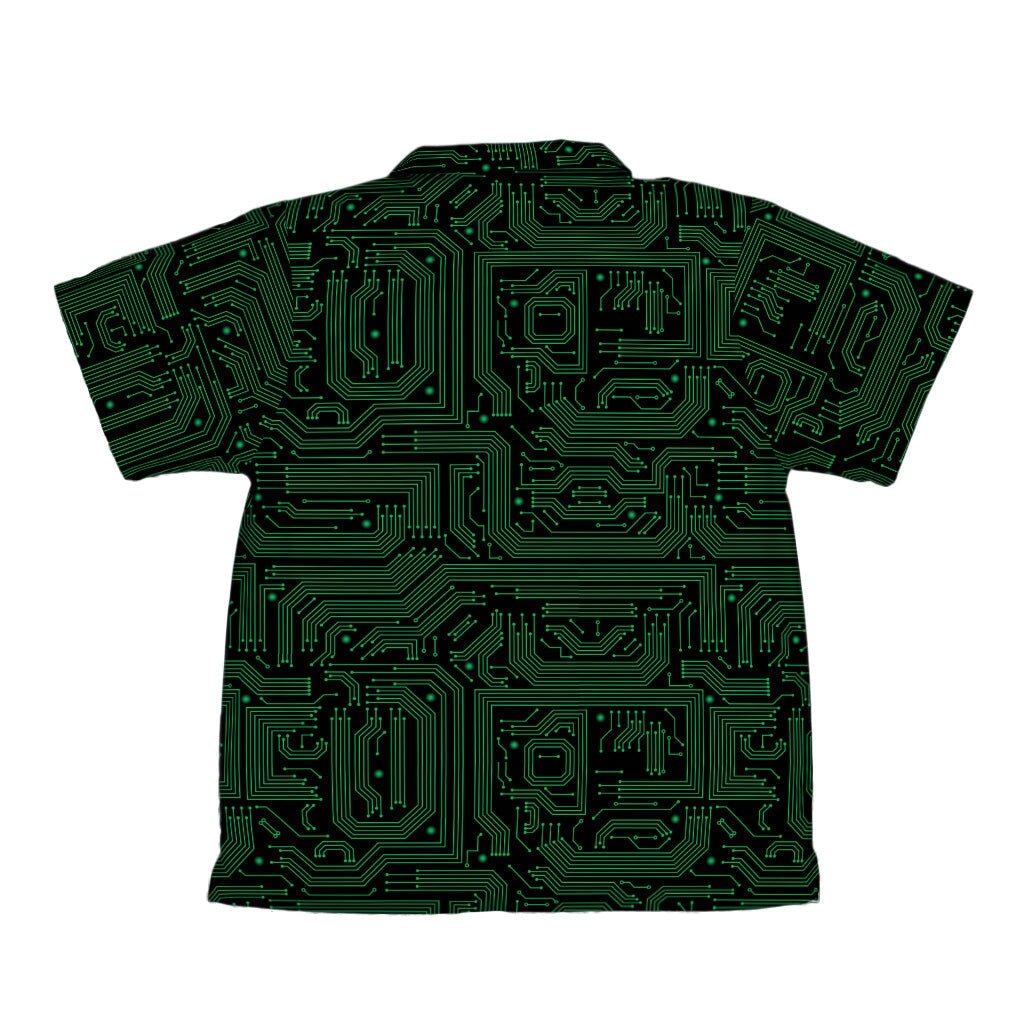 Green Black Computer Circuit Board Youth Hawaiian Shirt - YXS - -