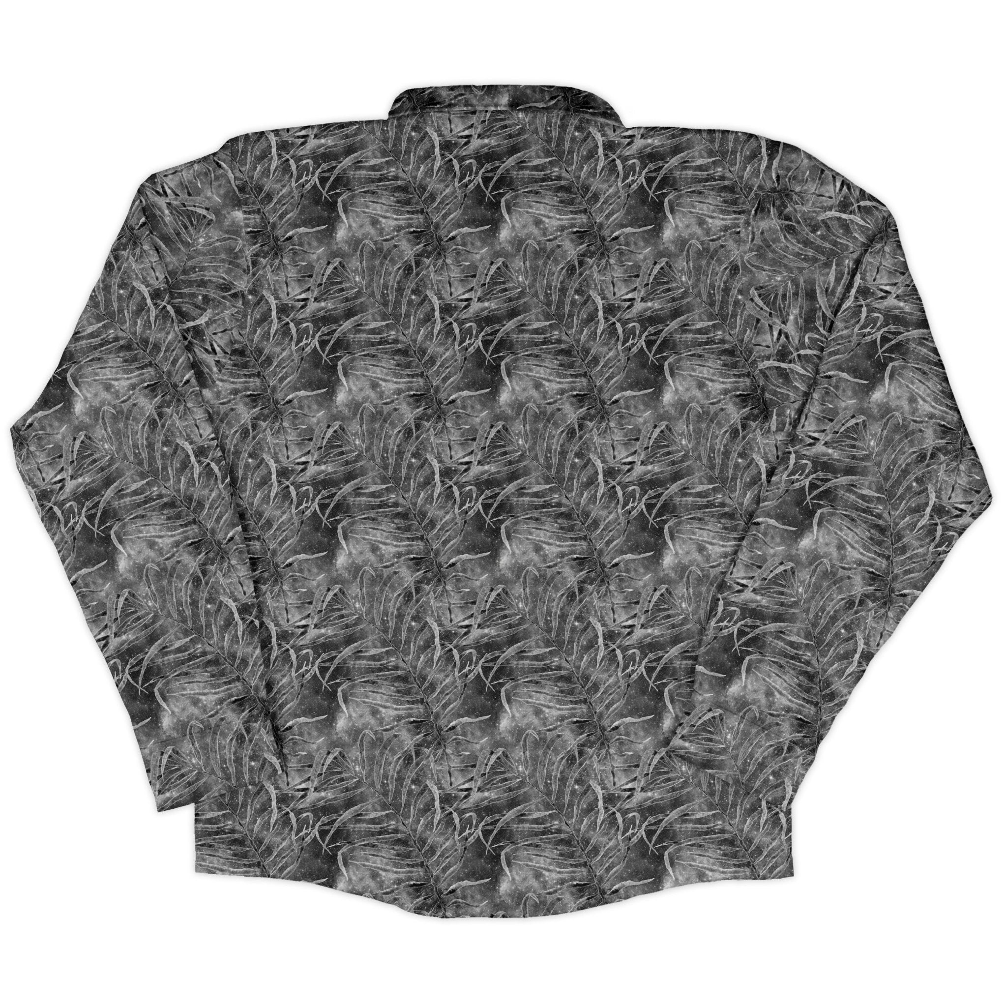 grey hawaiian space Long Sleeve Button Up Shirt Geek Nerd adult sizing FLOW DESC WRITING outer space & astronaut print