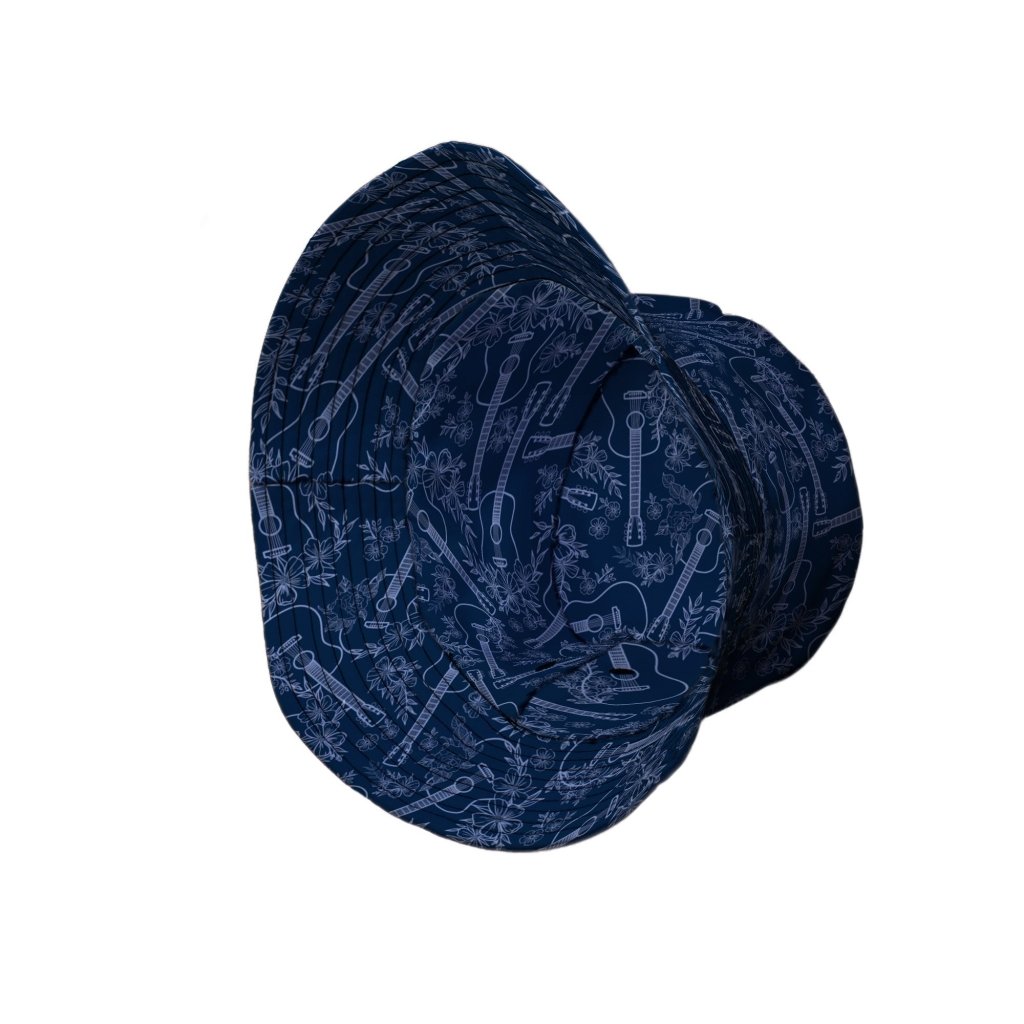 Guitar Blossoms Blue Bucket Hat - M - Grey Stitching - -