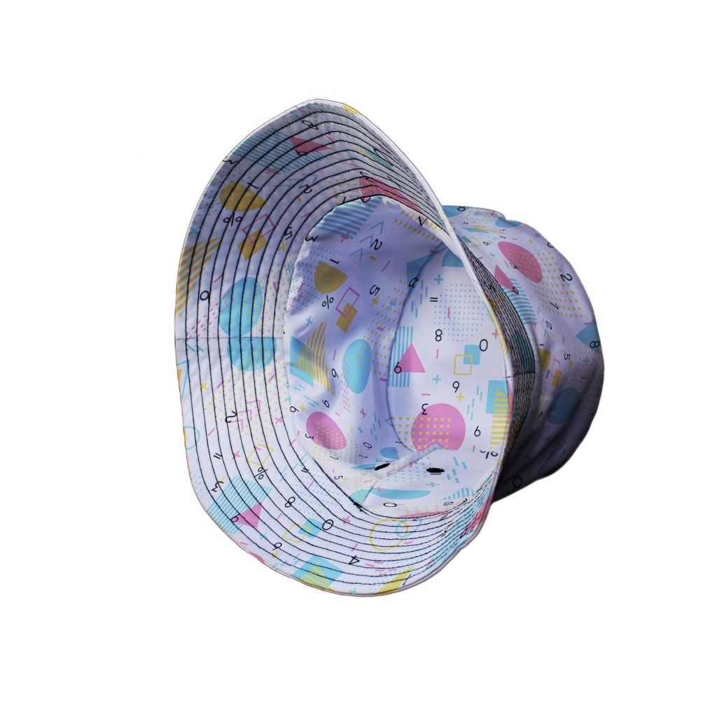 Math Memphis Style White Bucket Hat - M - Grey Stitching - -