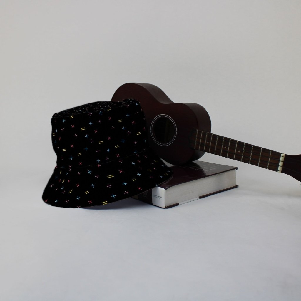 Math Symbols Black Bucket Hat - M - Black Stitching - -