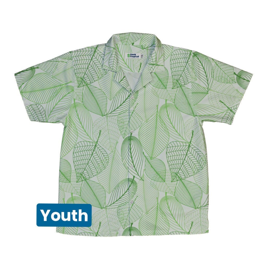 Micro Minimalist Leaves Youth Hawaiian Shirt - YXS - -