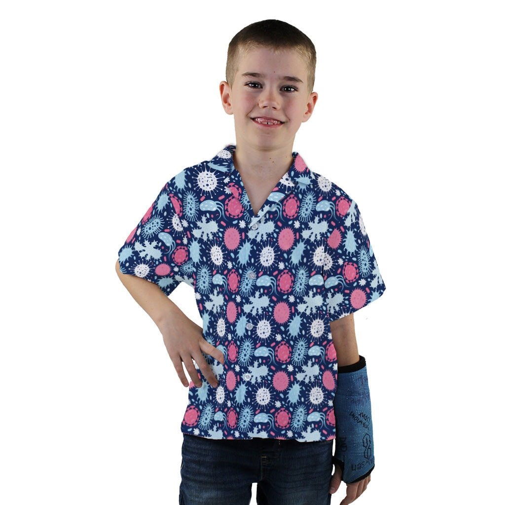 Microscopic Collection Blue Science Biology Youth Hawaiian Shirt - YXS - -
