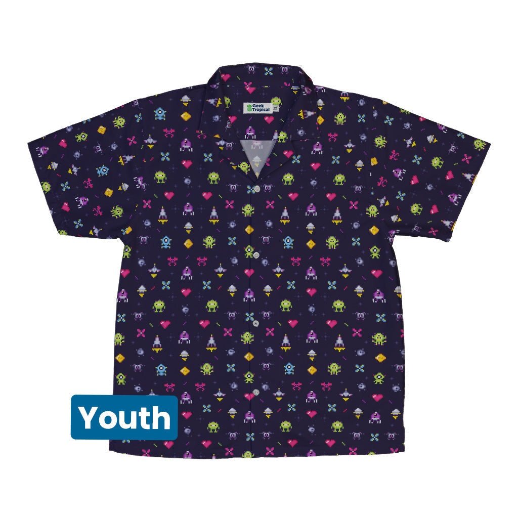 Pixel Art Arcade Video Game Purple Youth Hawaiian Shirt - YXS - -