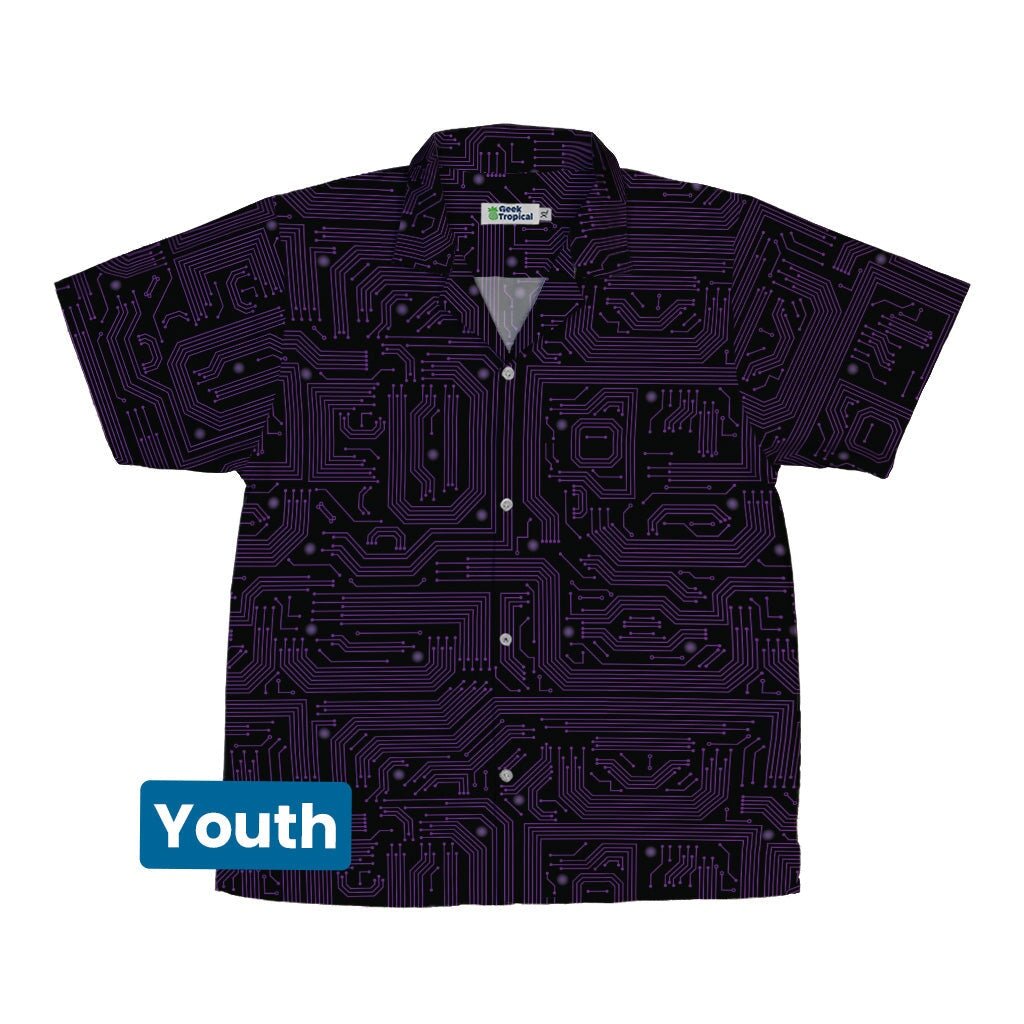 Purple Computer Circuit Board Youth Hawaiian Shirt - YXS - -