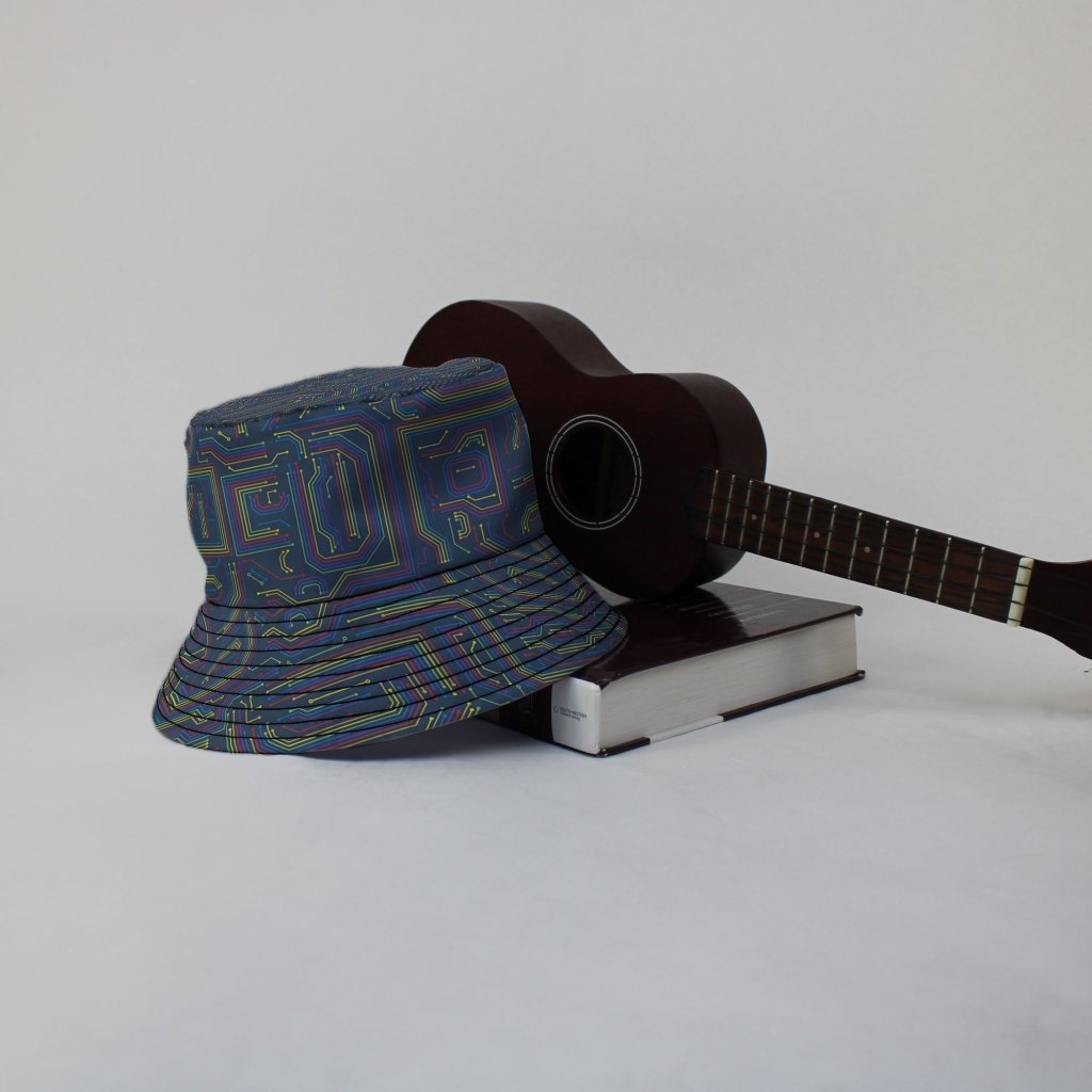 Rainbow Computer Circuit Board Bucket Hat - M - Black Stitching - -