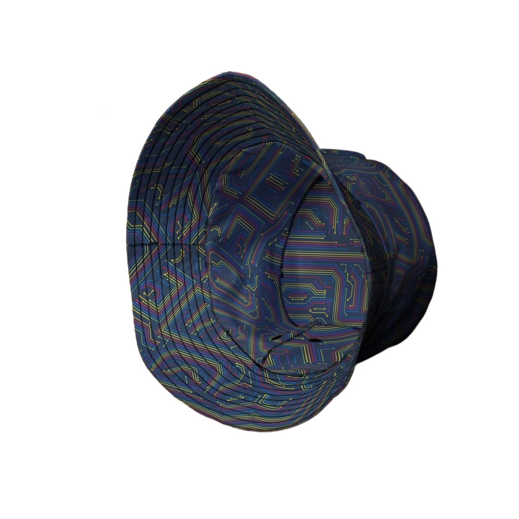 Rainbow Computer Circuit Board Bucket Hat - M - Black Stitching - -