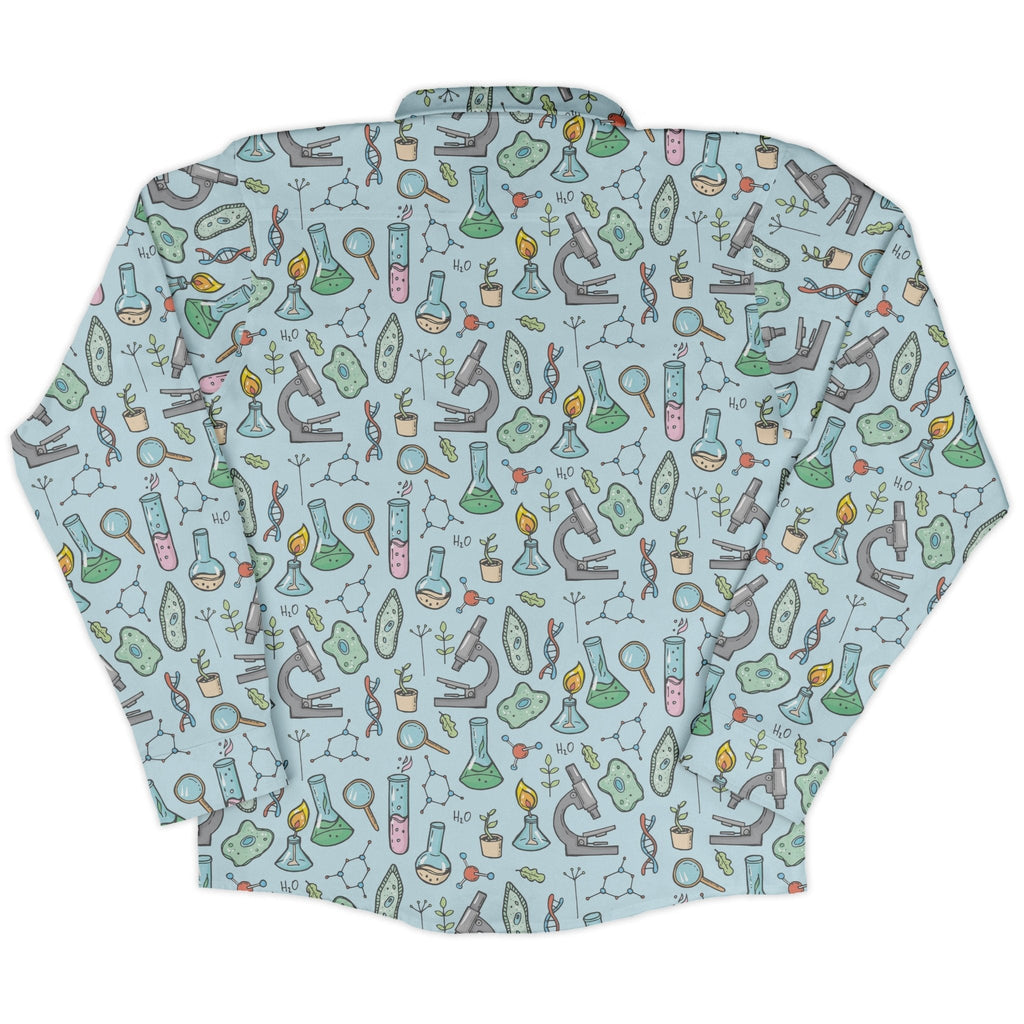 science bioengineer Germanation Sky Blue Long Sleeve Button Up Shirt Geek Nerd adult sizing FLOW DESC WRITING lifestyle photo