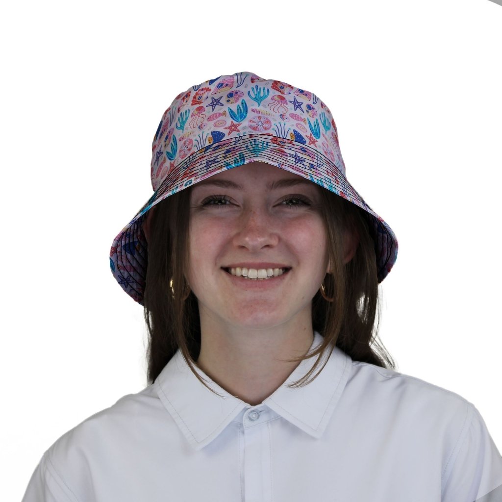 Science Cute Marine Biology Pink Bucket Hat - M - Grey Stitching - -