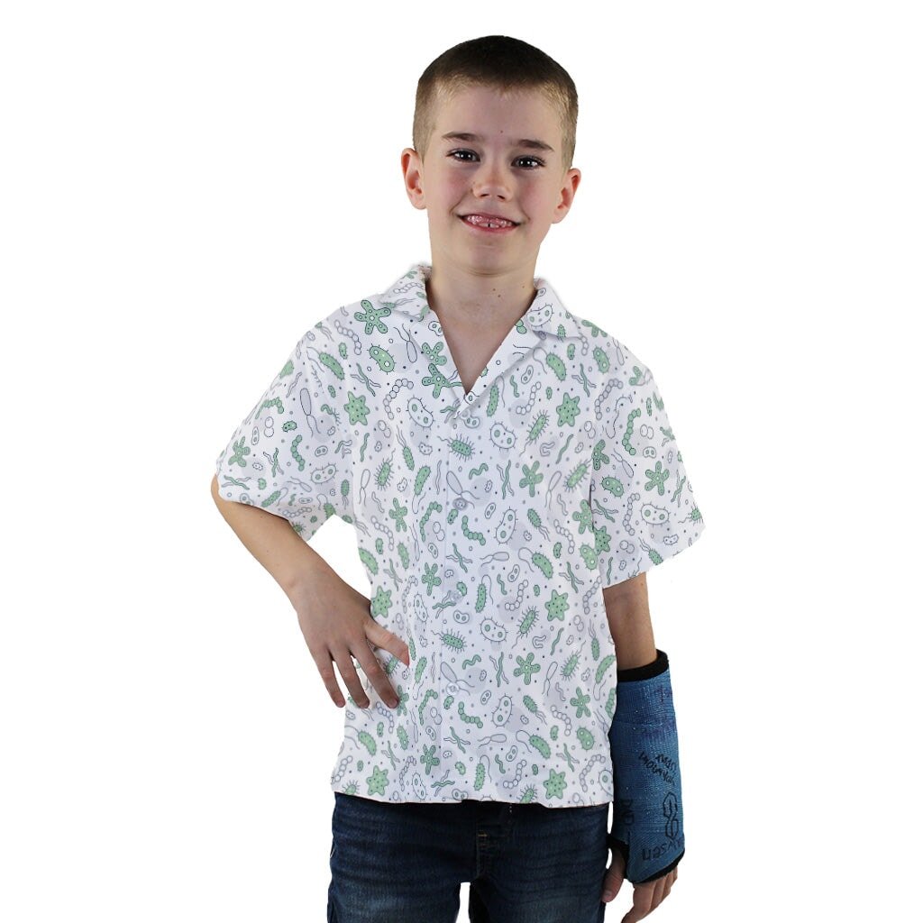 Science Green Microbes White Youth Hawaiian Shirt - YXS - -