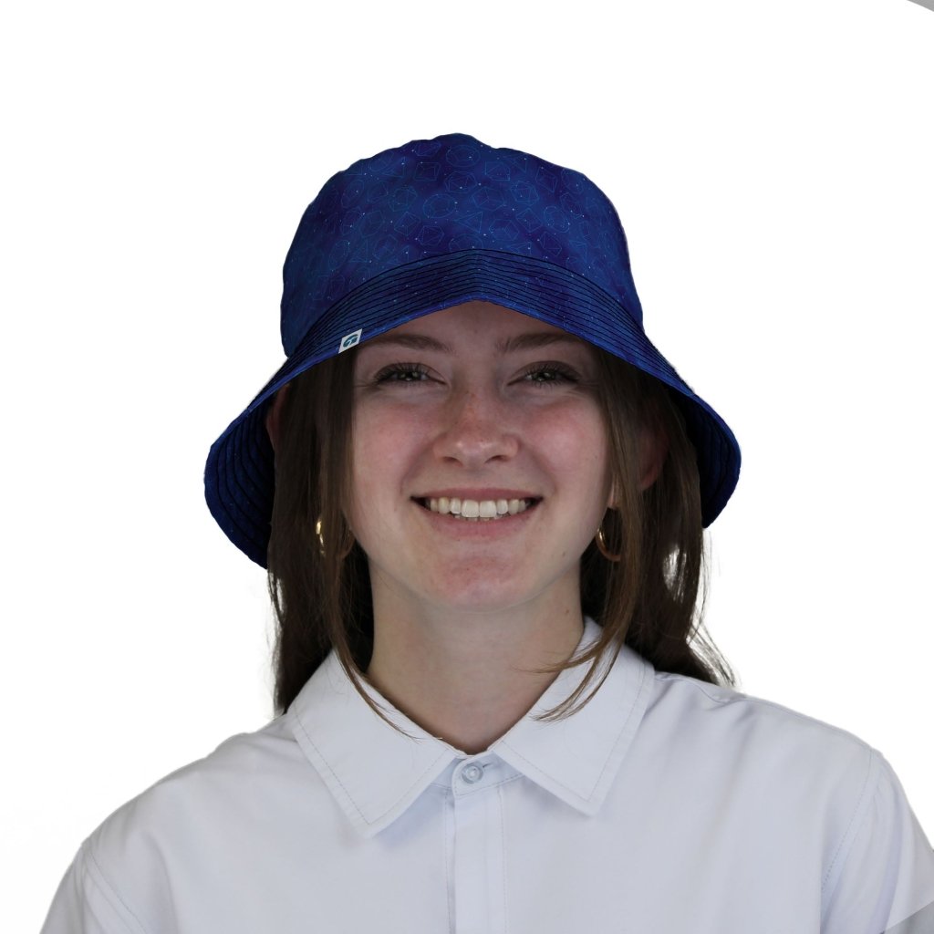 Space RPG Dice Pattern Blue Dnd Bucket Hat - M - Black Stitching - -