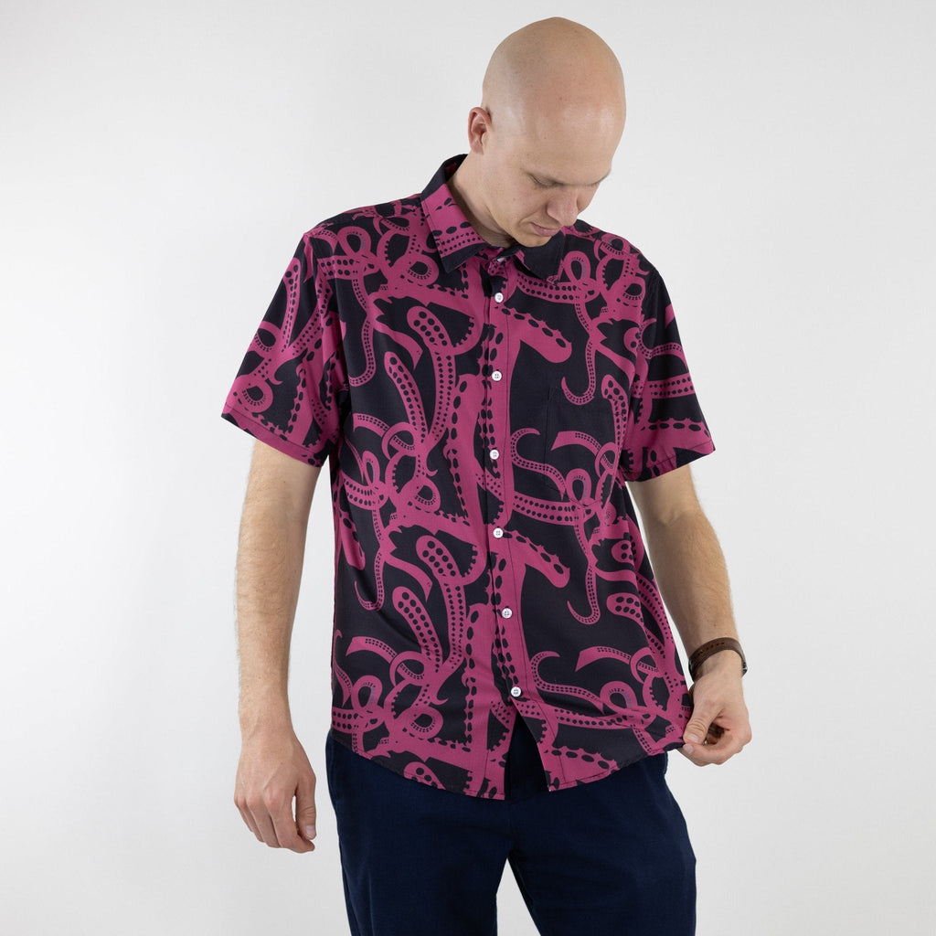 Ready - to - Ship Tentacles of Cthulhu Button Up Shirt Geek Nerd adult sizing Design by Heather Davenport Fantasy Prints