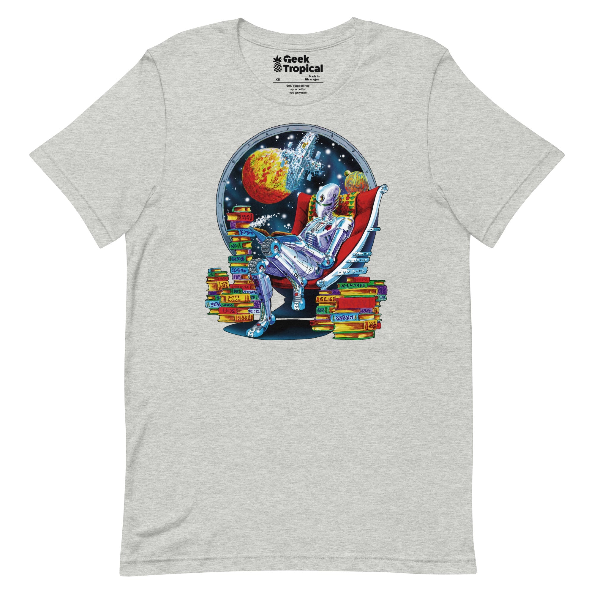 Robot Reading T-Shirt Geek Nerd Advertise to Meta Book Prints Fantasy Prints
