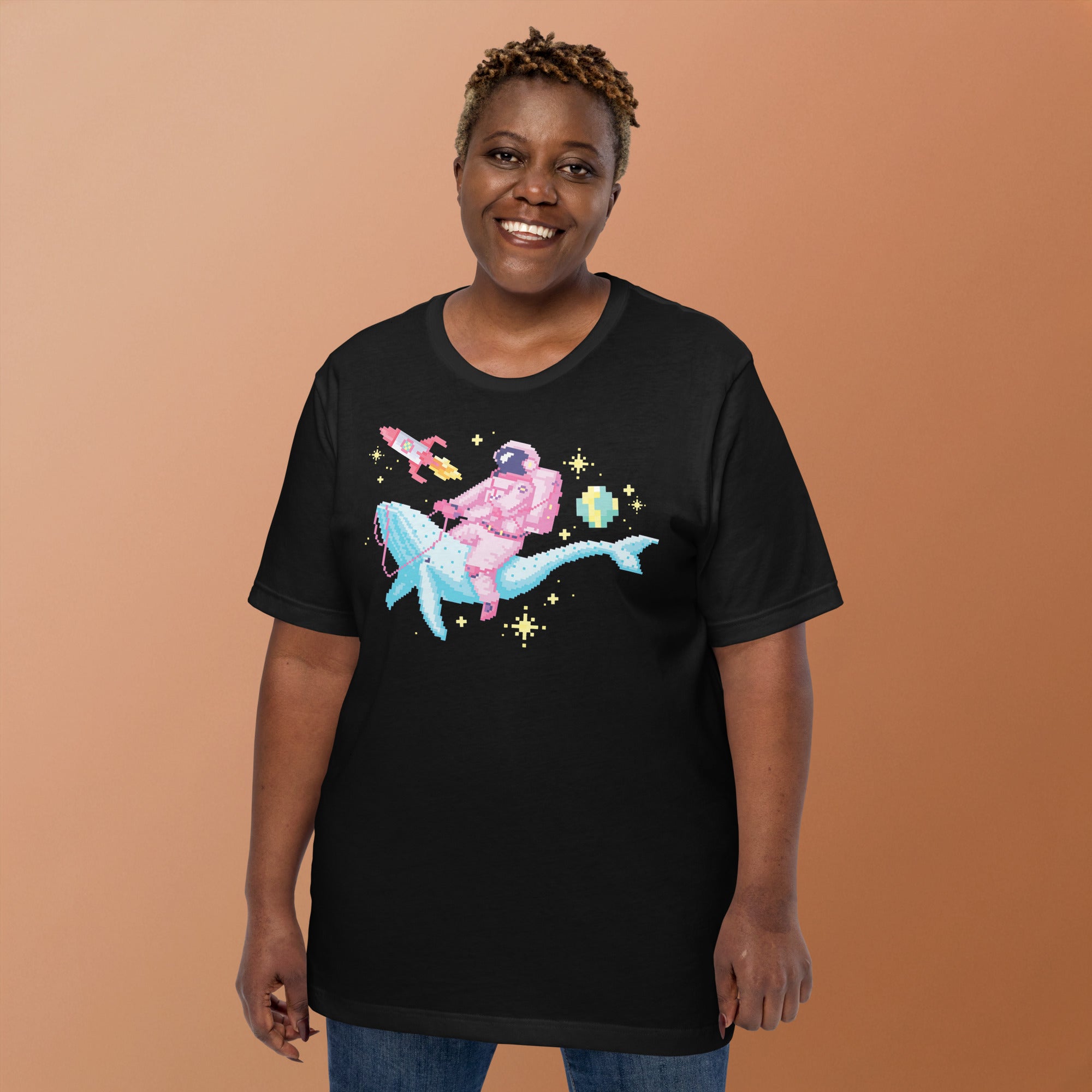 Astronaut Riding Space Whale T-Shirt Geek Nerd Advertise to Meta Elle Fantasy Prints