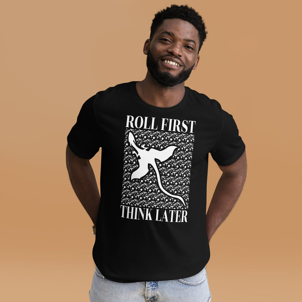 Roll First Think Later Dnd Dragons T-Shirt Geek Nerd Advertise to Meta dnd & rpg print Elle
